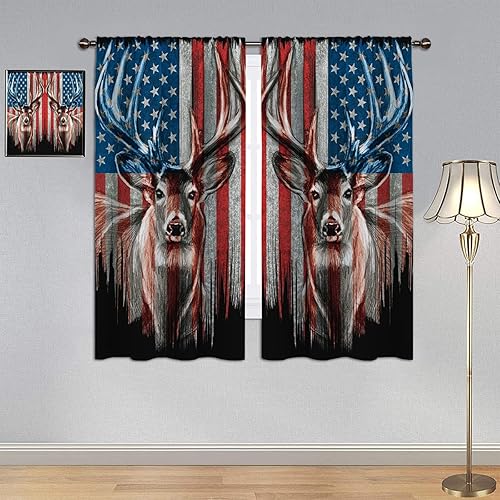 GY Cortinas opacas de ciervo, cortinas personalizadas con ciervos psicodélicos de bosque con cuernos brillantes, cortina de ventana de tela de