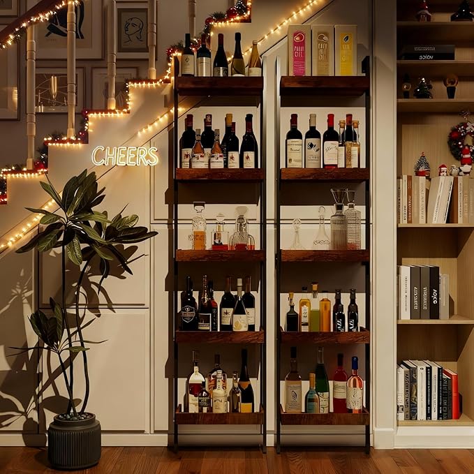 Estante para Vinos de 5 Niveles, Soporte para Botellas de Licor y Vasos miniatura 7