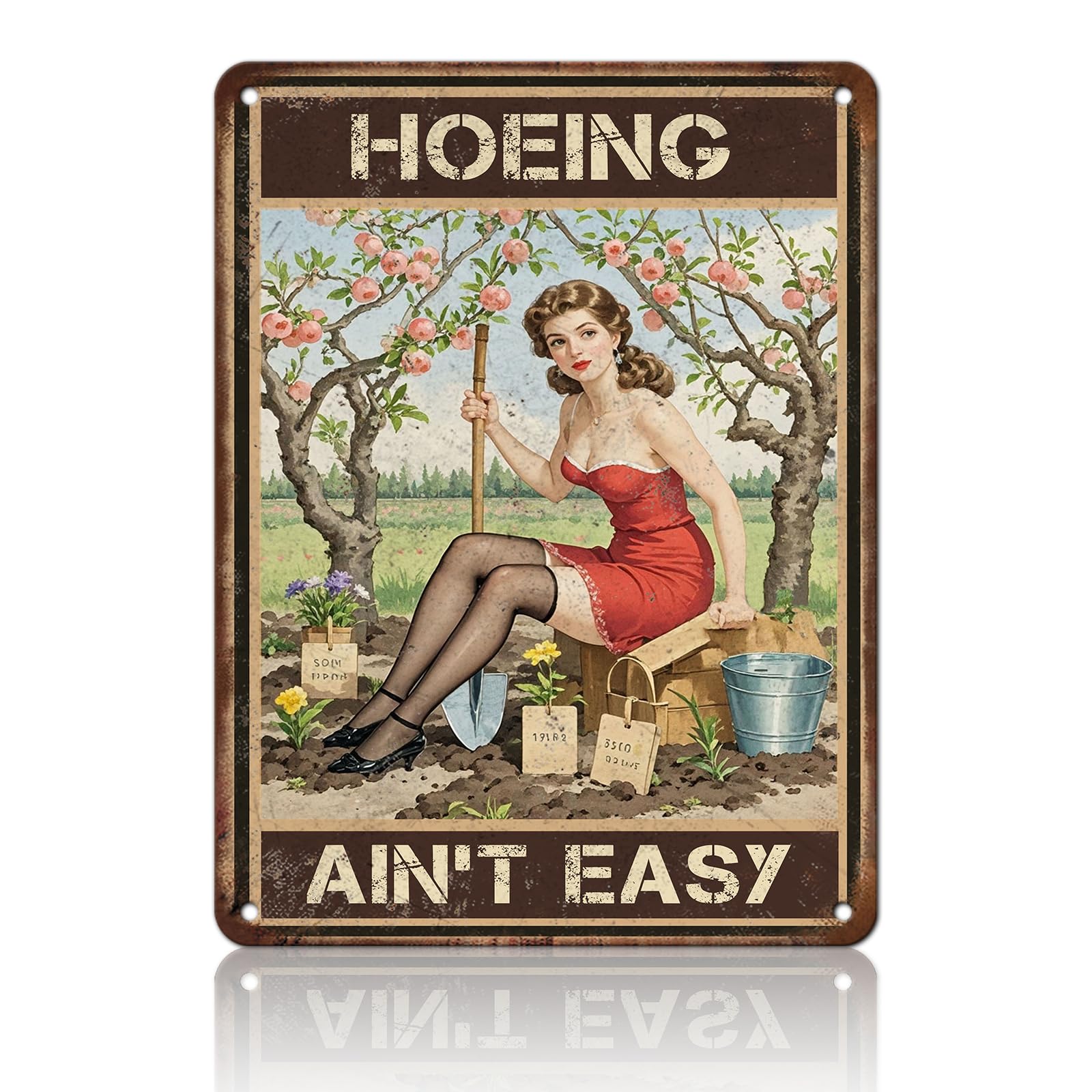 Anceky Funny Metal Tin Signs Hoeing Ain‘t Easy Vintage Metal Sign Retro Wall Decor for Home Bar Pub Cafe Garage Man Cave Garden Yard 8×12 Inch