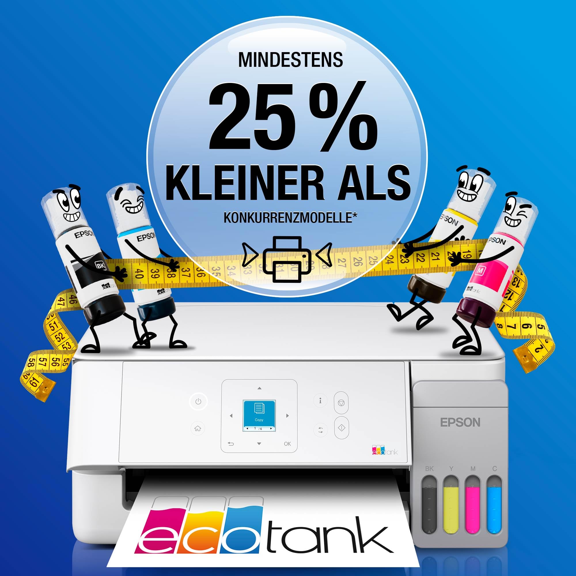 Epson EcoTank ET-2926 | Für vielbeschäftigte Haushalte | Wi-Fi | A4 | Drucken, Kopieren, Scannen | LC-Display | AirPrint-kompatibel | Kompakt | Enthält bis zu 3 Jahre Tinte