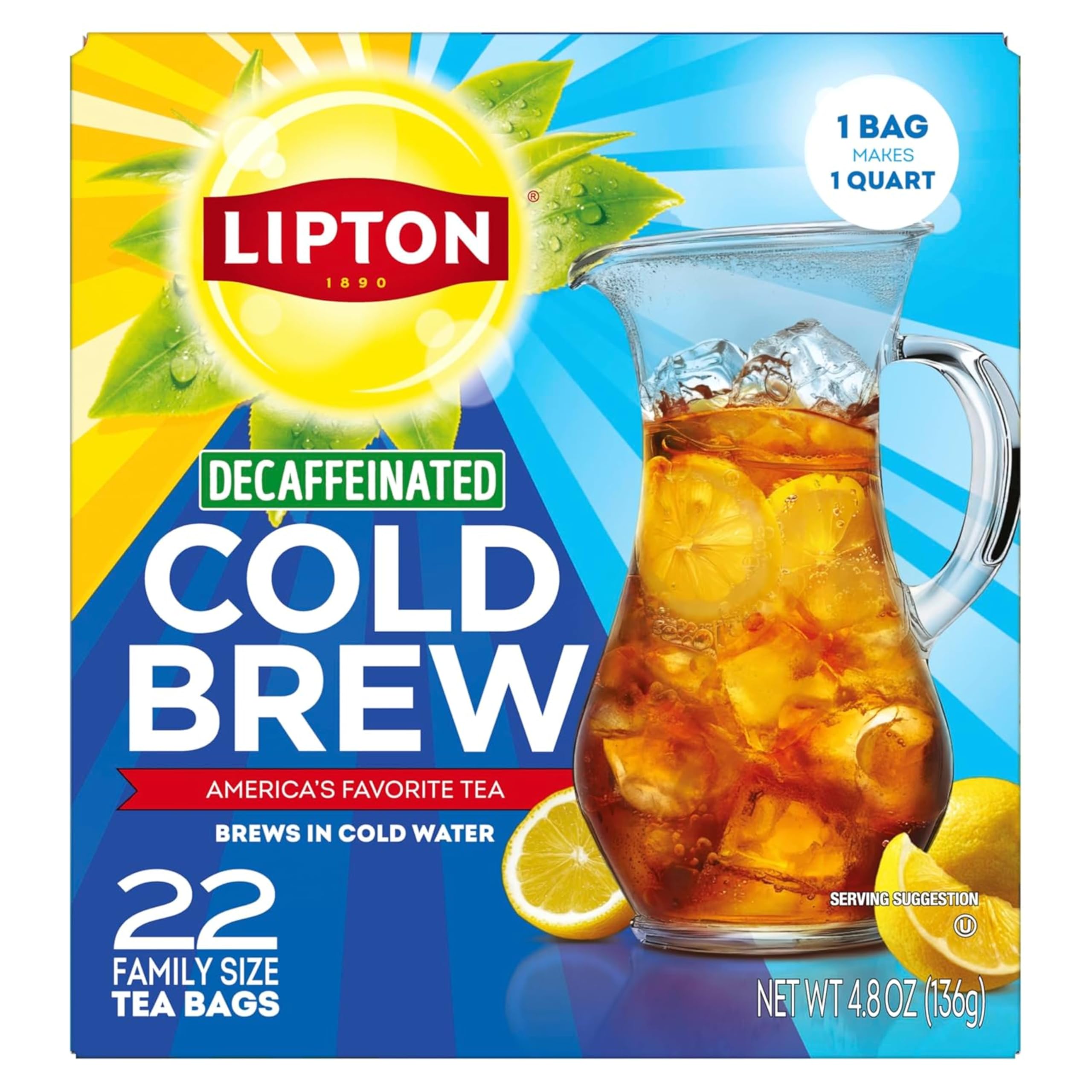 LiptonCold Brew Decaffeinated Pitcher Size Tea Bags, 22ct tea bags - 2 BoxesRainforest AllianceRainforest AllianceRainforest AllianceRainforest Alliance