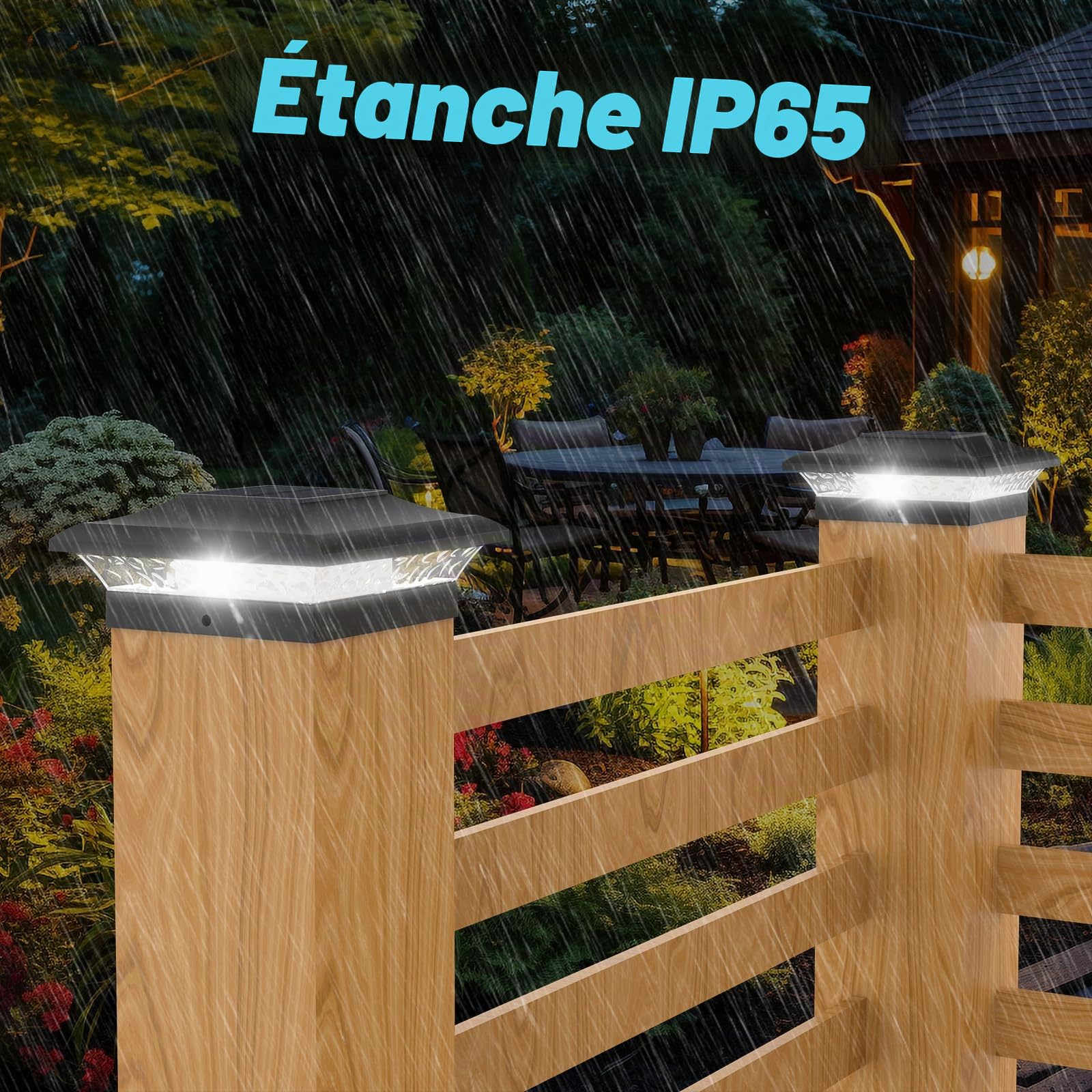 Lot de 6 lampes solaires pour poteau - 2 modes - Capuchons de poteaux solaires d'extérieur - Capuchons de poteaux solaires étanches - Pour poteaux en bois de 9 x 9,10 x 10 cm - Pour jardin