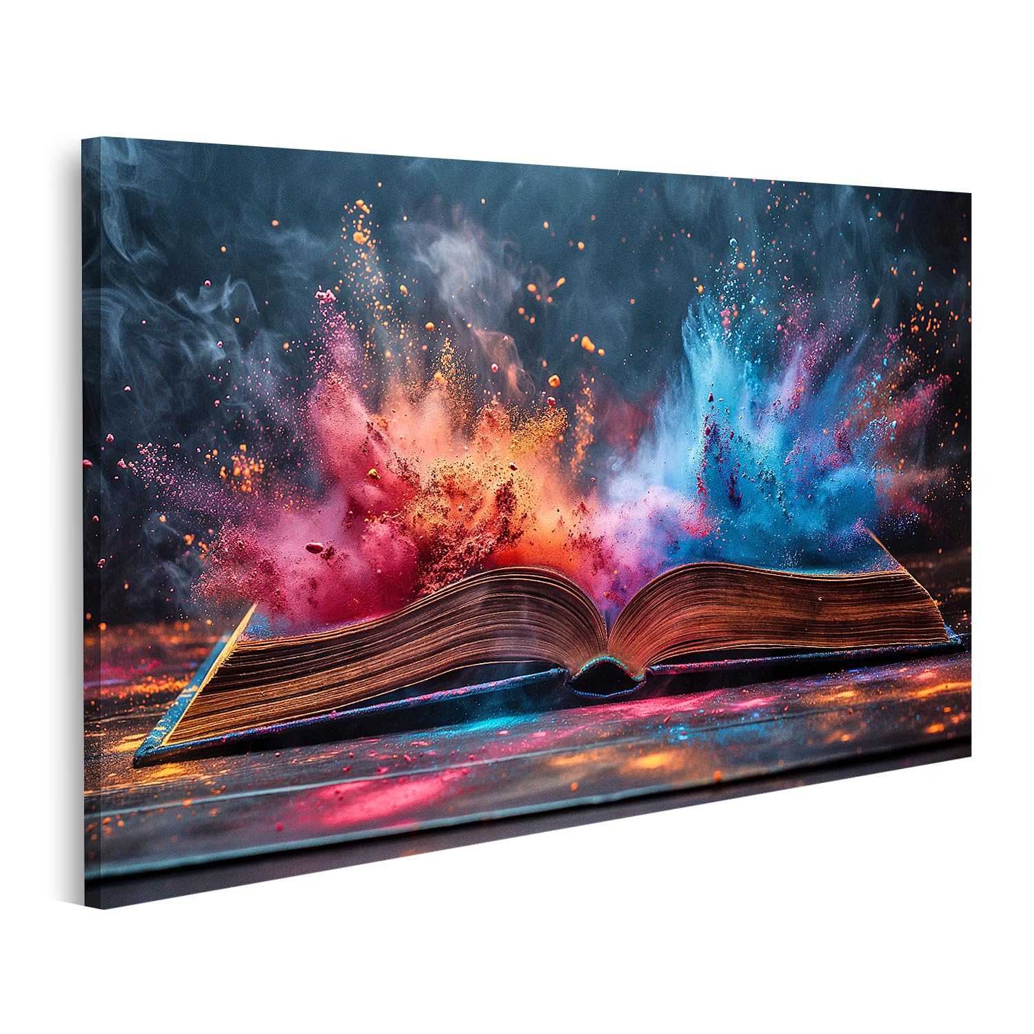 islandburner Prime Image sur toile Livre ouvert sur fond sombre, épidémie de poudre de couleur, monde fantastique magique des livres, images éducatives, images murales poster