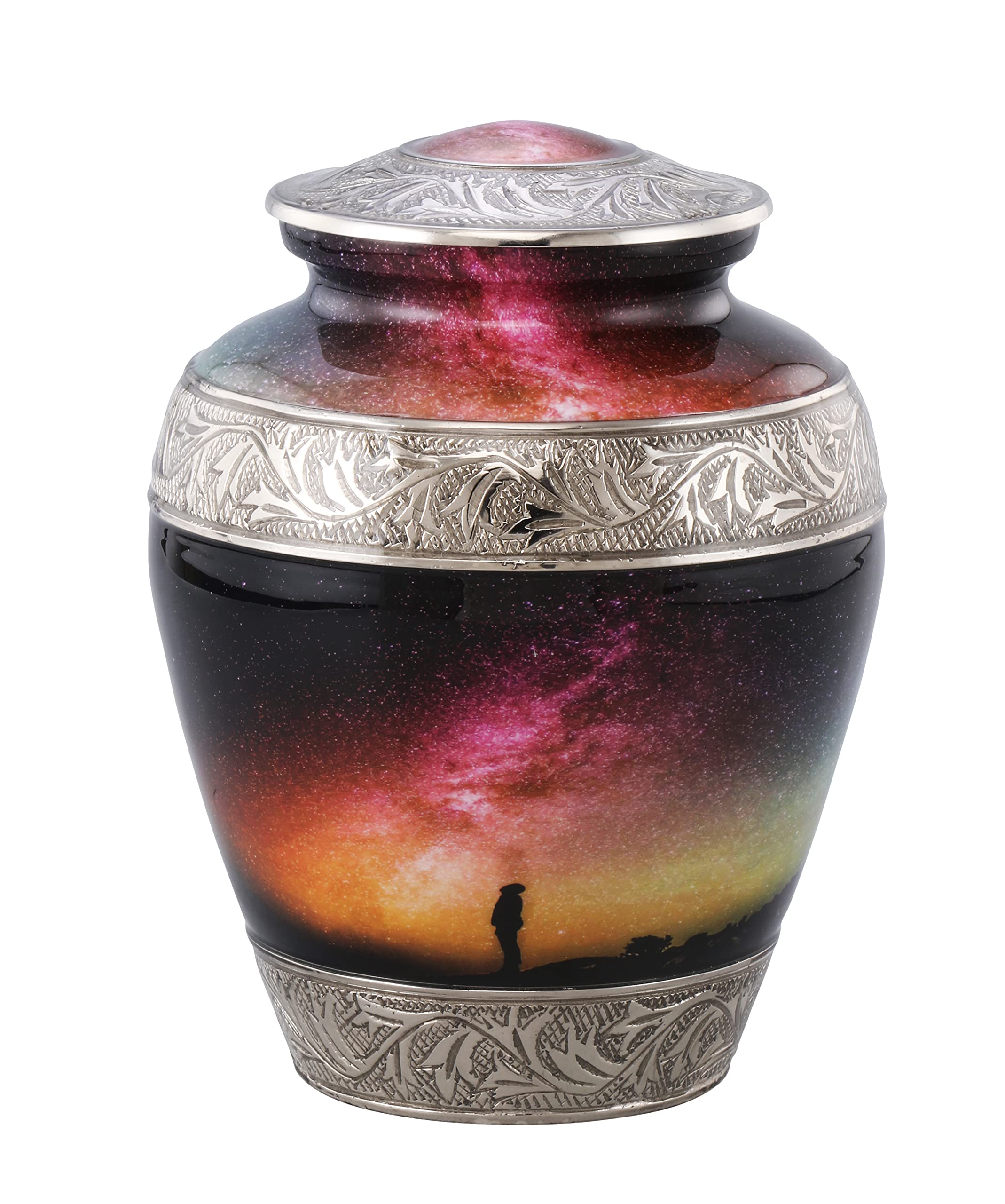Cremation urns, Galaxy Reindeer Flower Engraved Cremation Urn for Ashes, Adult Urn for Funeral, Burial, Columbarium or Home, Cremation Urns for Human Ashes Adult 200 Cubic Inches: with Velvet Bag (L1)