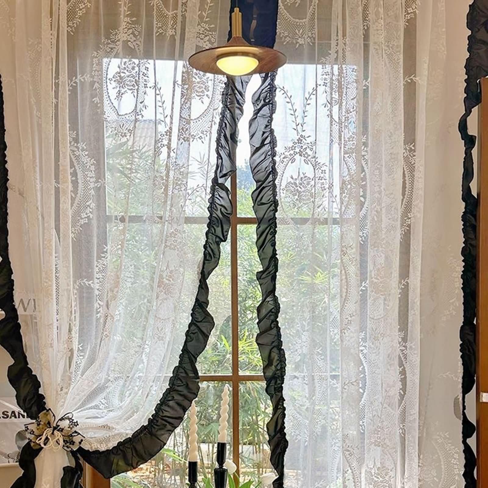 Zasłony krótkie, zestaw 2 sztuk, 2 x 150 W x 120 cm (wys. x szer.), kawowe, zasłony bistro, beżowe, białe, czarne, haftowane koronkowe wzory kwiatowe z falbankami, zasłony z haczykami