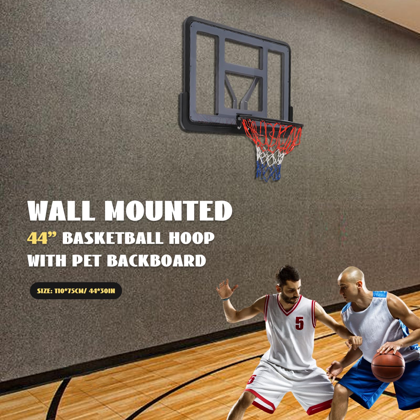 GEYOPMID Wall Mount Basketball Hoop, Performance Pet Backboard & Rim Combo, Wall-Mounted Basketball Hook Professional Basket, Detachable Design, Improve Basketball Skill, Use for Indoors & Outdoor