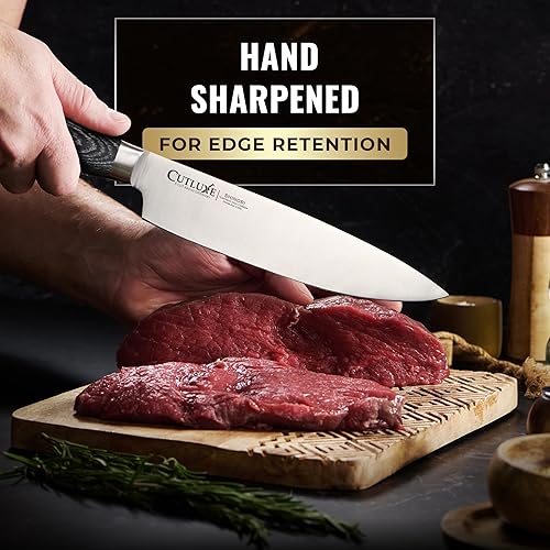 Miniatura 3 de Cutluxe Cuchillo de chef  Cuchillo de cocina japonés ultra afilado de 8 pulgadas, hoja de acero inoxidable de alto carbono, mango de madera de Pakka