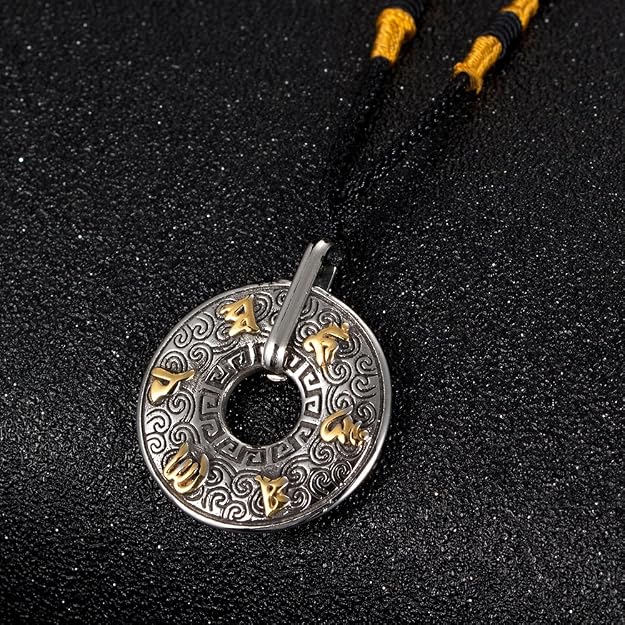 Collier Tibétain Pendentif Om Mani Padme Hum – Cordon Et Corne De Yak, Spirituel Zen