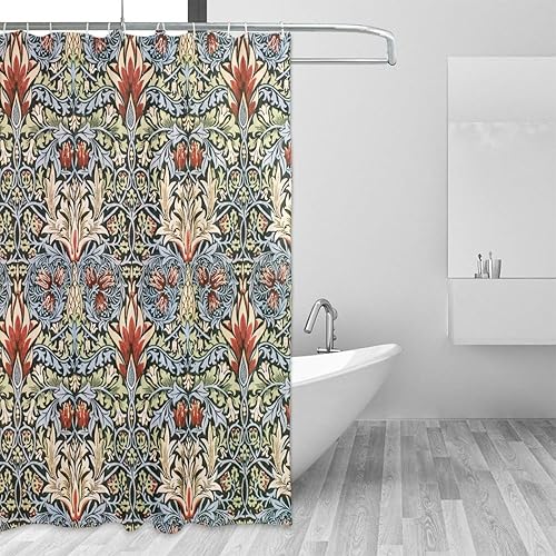 Miniatura 2 de William Morris - Cortina de ducha con estampado de pájaros azules, poliéster impermeable con 12 ganchos, 72 x 72 pulgadas