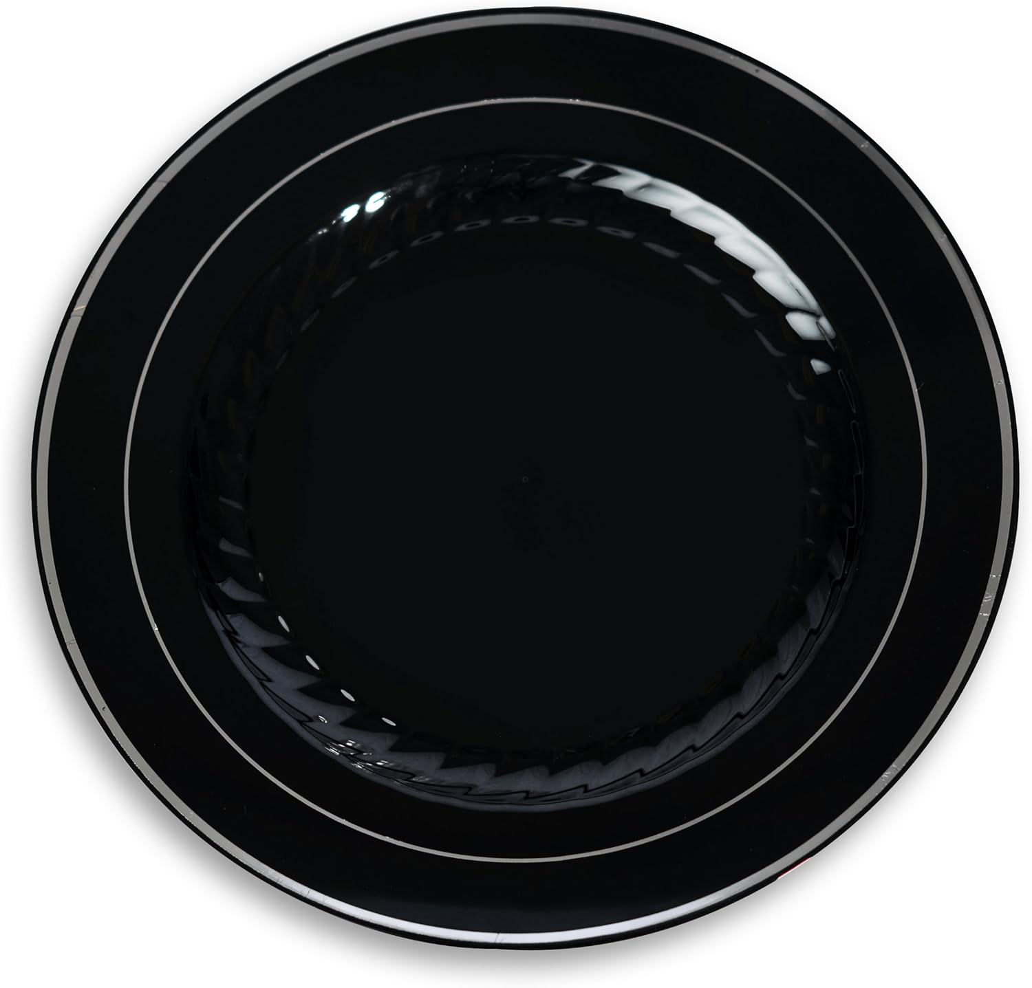 Fineline Settings Silver Splendor Black With Silver Round China-Like 10" Plate 120 Pieces