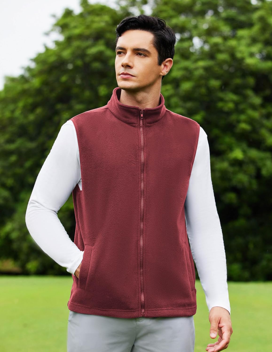 COOFANDY Men's Polar Fleece Vest Lightweight Sleeveless Zip Up Jacket Casual Outerwear Outdoor Golf Vests - Image 2