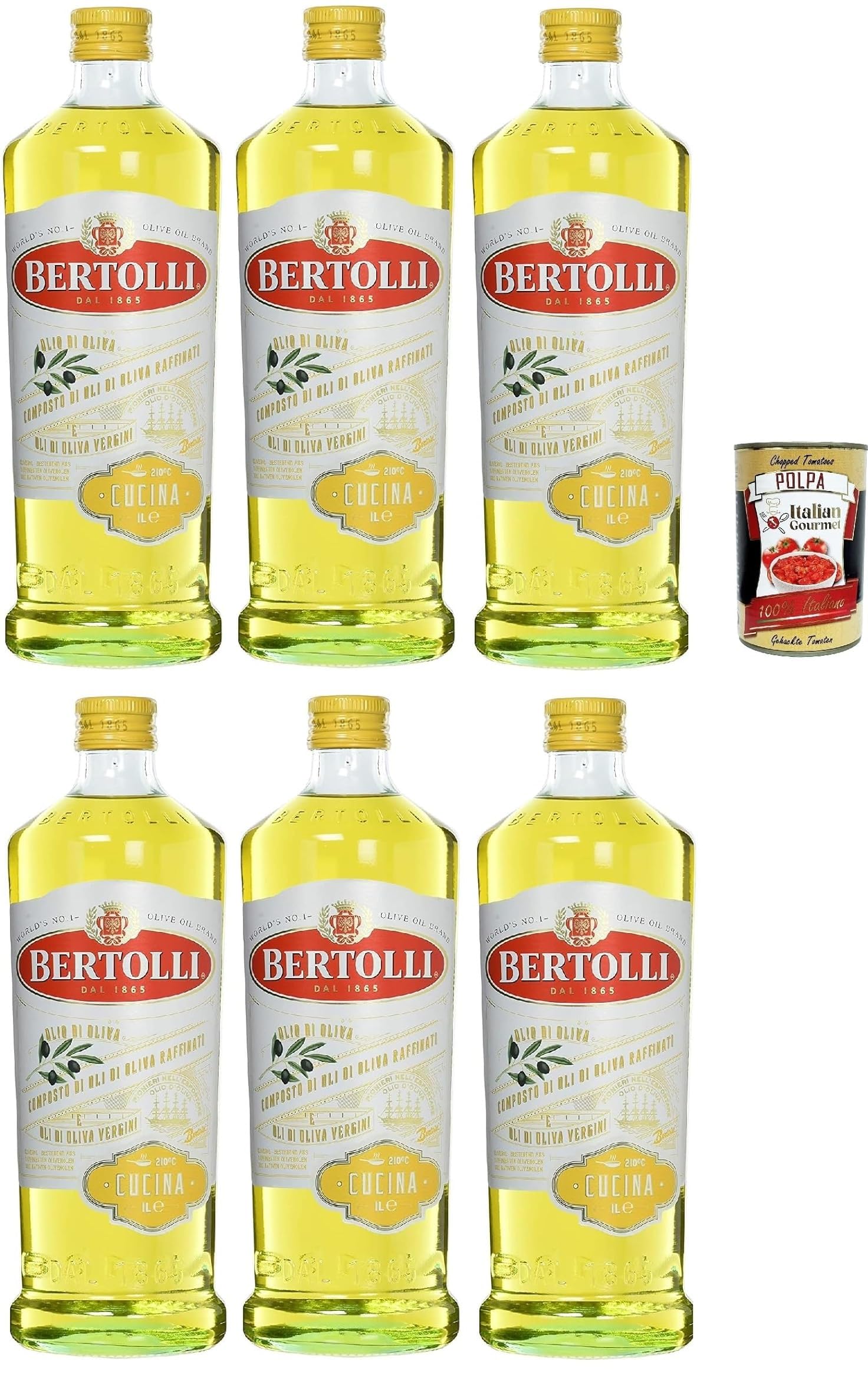 Bertolli Olivenöl “Cucina” – Mischung aus raffiniertem & nativem Olivenöl, ideal zum Braten & Kochen bis 210 °C, mild & vielseitig, mediterrane Küche, 1 L Glasflasche + Italian Gourmet polpa 400g