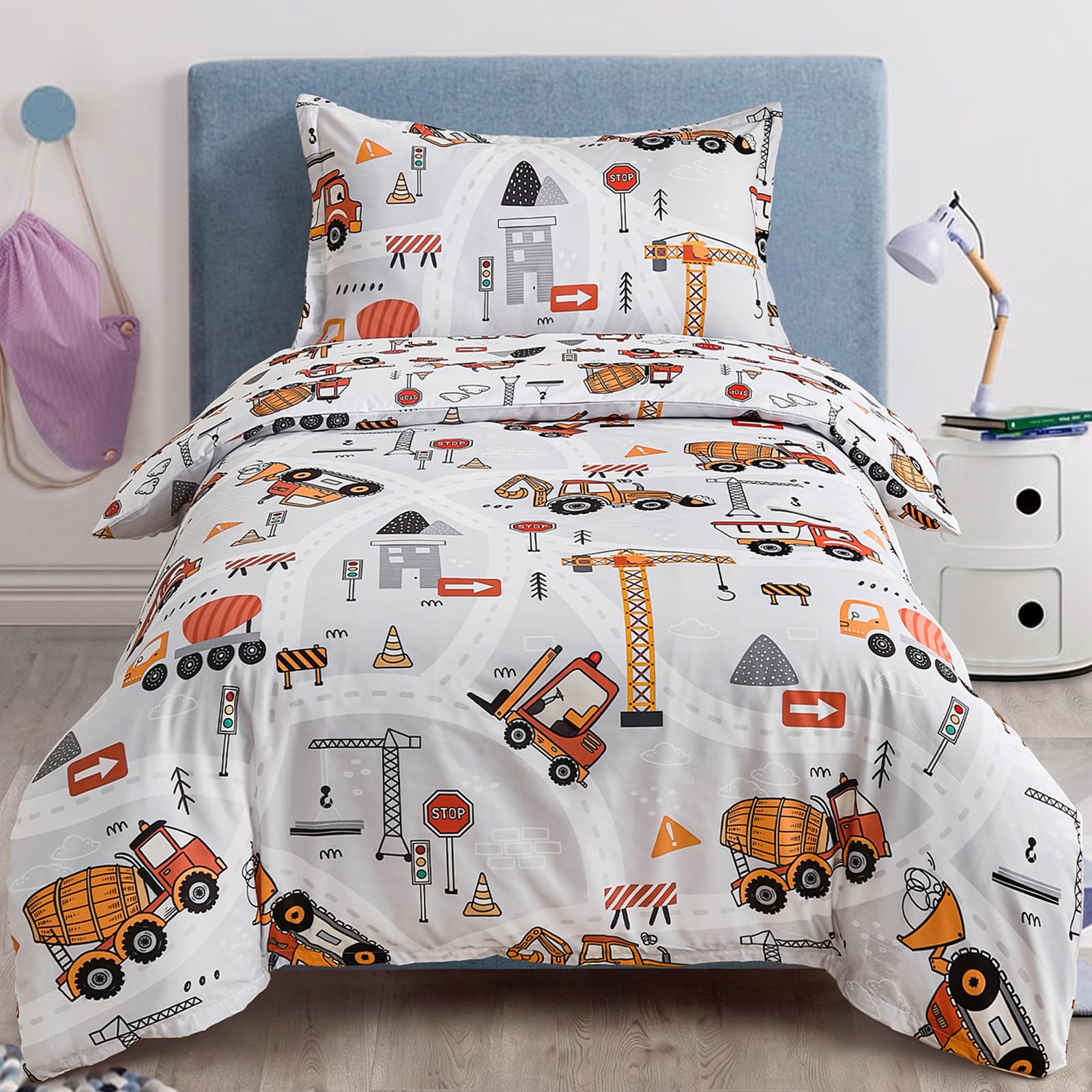 Single Bedding Set,Cars Duvet Cover for Boys,Kids Duvet Cover Set with 1 Pillowcases,Soft Microfiber,135x200 cm