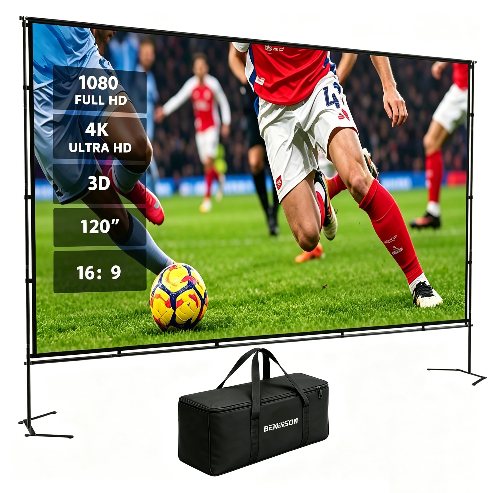 Schermo per proiettore da esterno da 120 pollici con supporto 16:9 4 K HD portatile schermo proiettore esterno interno per cortile, campeggio, teatro