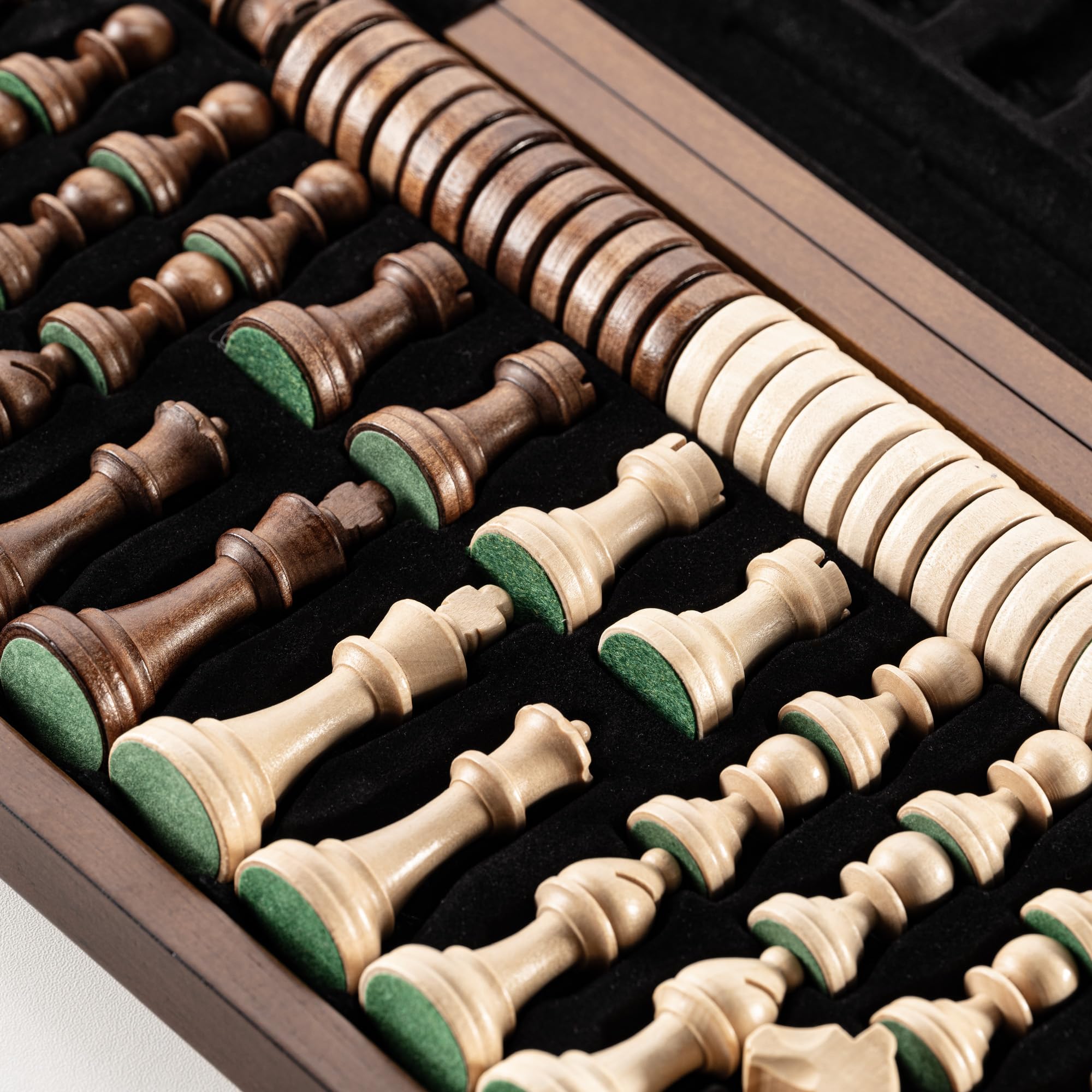 A&A 38 cm drewniane składane szachy i warcaby zestaw z 7 cm King Height Staunton Chess Pieces / 2 Extra Queens