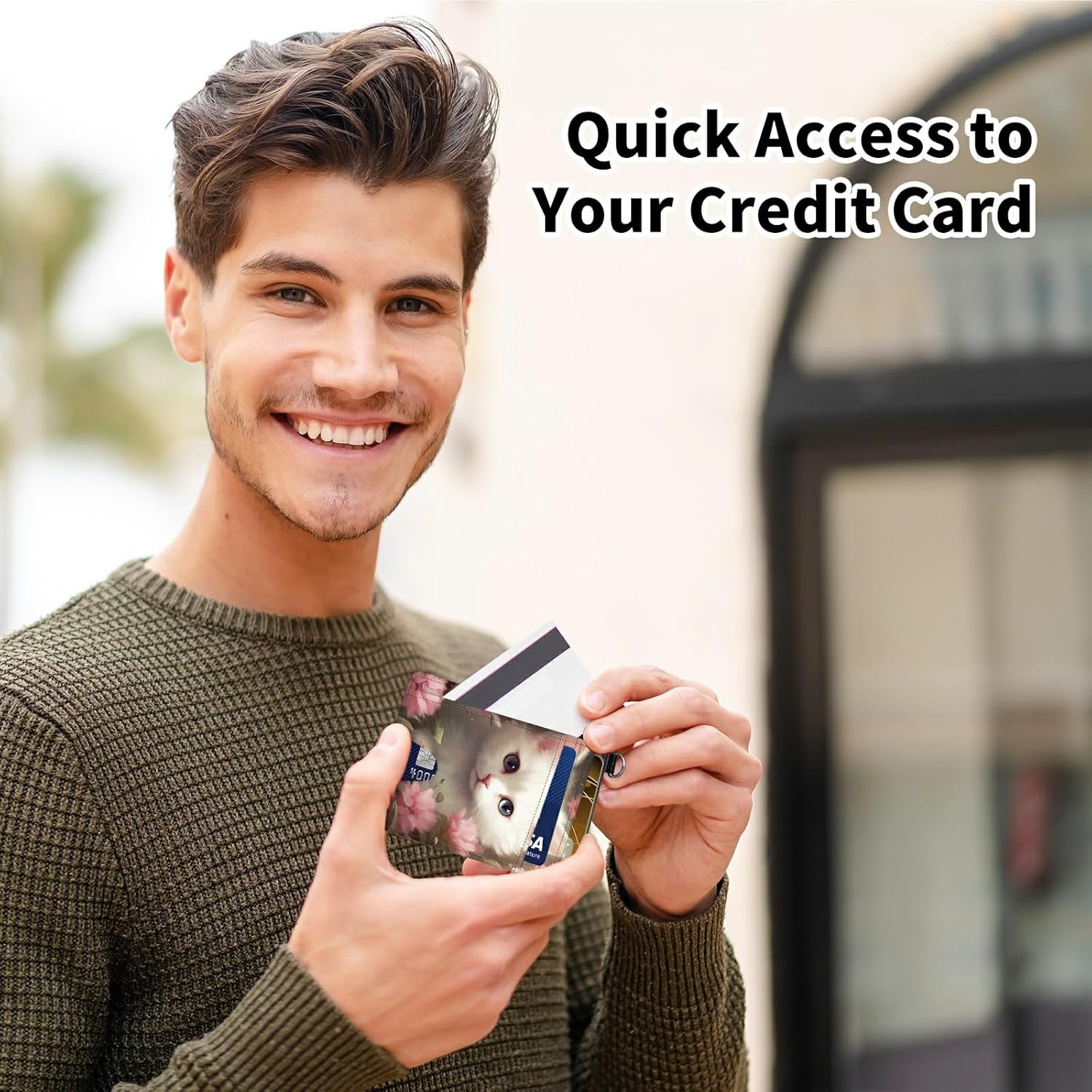 Credit Card Holder for Women, RFID Wallet Women with Wrist Rope Set, PU Leather Small Womens Wallet Slim Card Organizer Gifts Girls for Travel Home Shopping Business, Flower Cat - Image 7