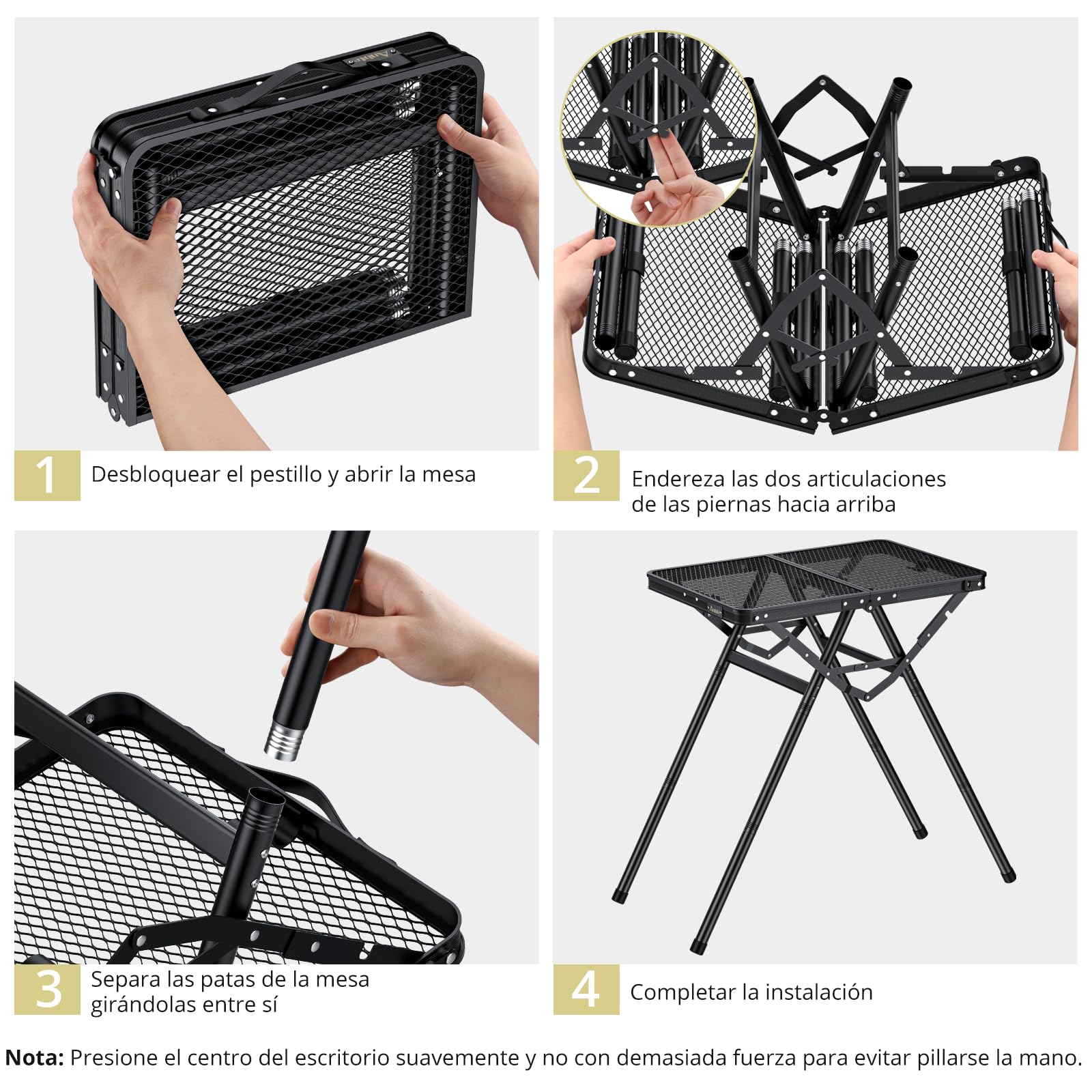 Anbte Mesa Camping Plegable 60 x 40 x 24.5/47.7/71cm, Mesa Plegable para Parrilla, Soporta 80KG, Estable, Tablero Resistente al Calor para Camping Barbacoa Cocina Patio