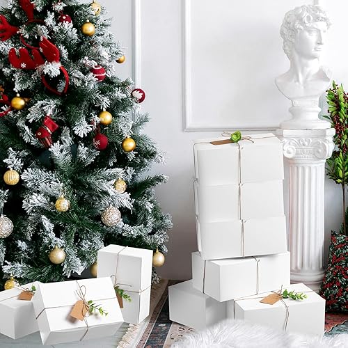 Miniatura 18 de Crtiin Juego de 8 cajas de regalo de 8 x 8 x 4 pulgadas, papel blanco, propuesta de dama de honor, caja de regalo con tapas para regalos, boda