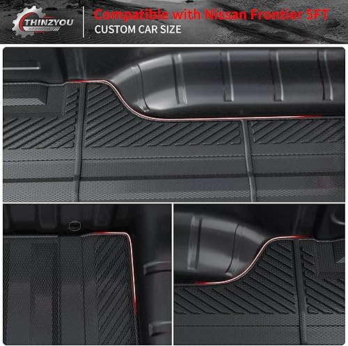 Miniatura 6 de Tapete para caja de camioneta compatible con Nissan Frontier 2022, 2023, 2024, 2025, 2026, tapete de cama de maletero de elastómero termoplástico,