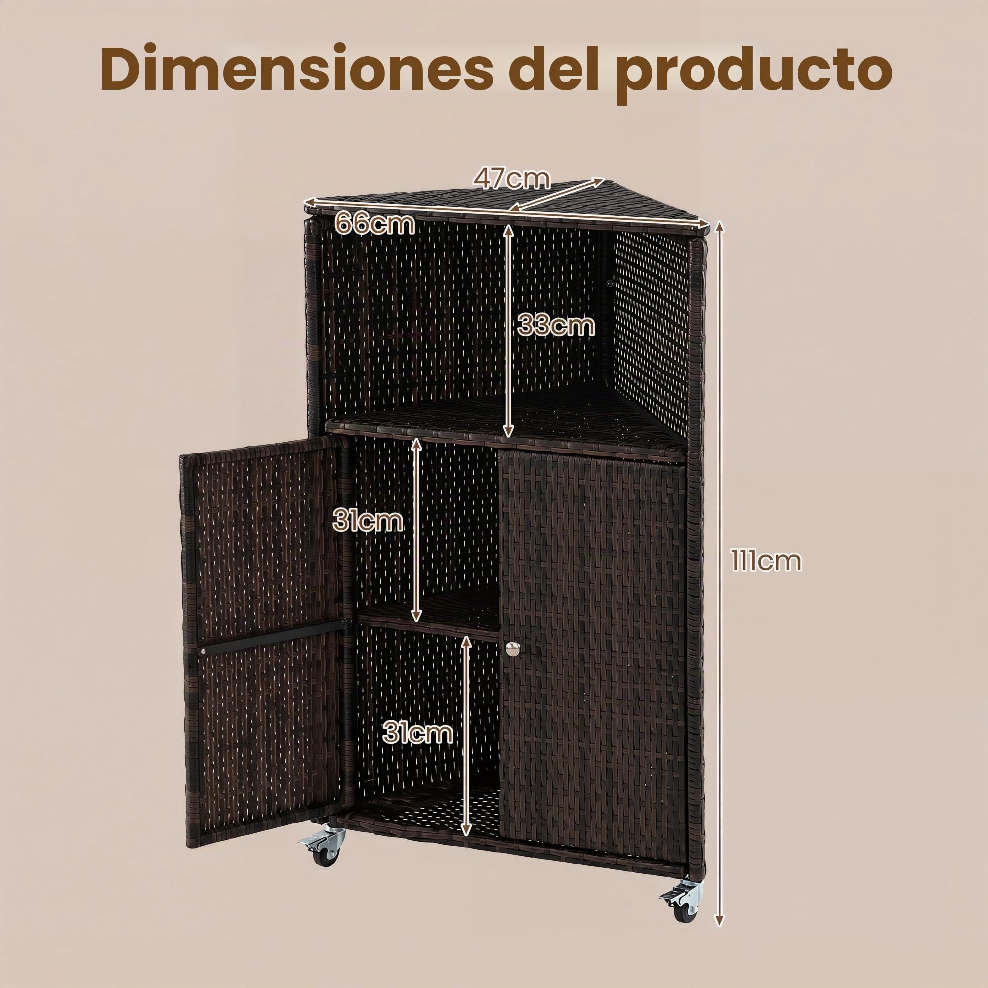 LIFEZEAL Armario de Exterior de Ratán con 2 Niveles y Puertas | Aparador Rodante para Patio Jardín Terraza, Compartimento Abierto, 65x47x111 cm, Resistente al Agua