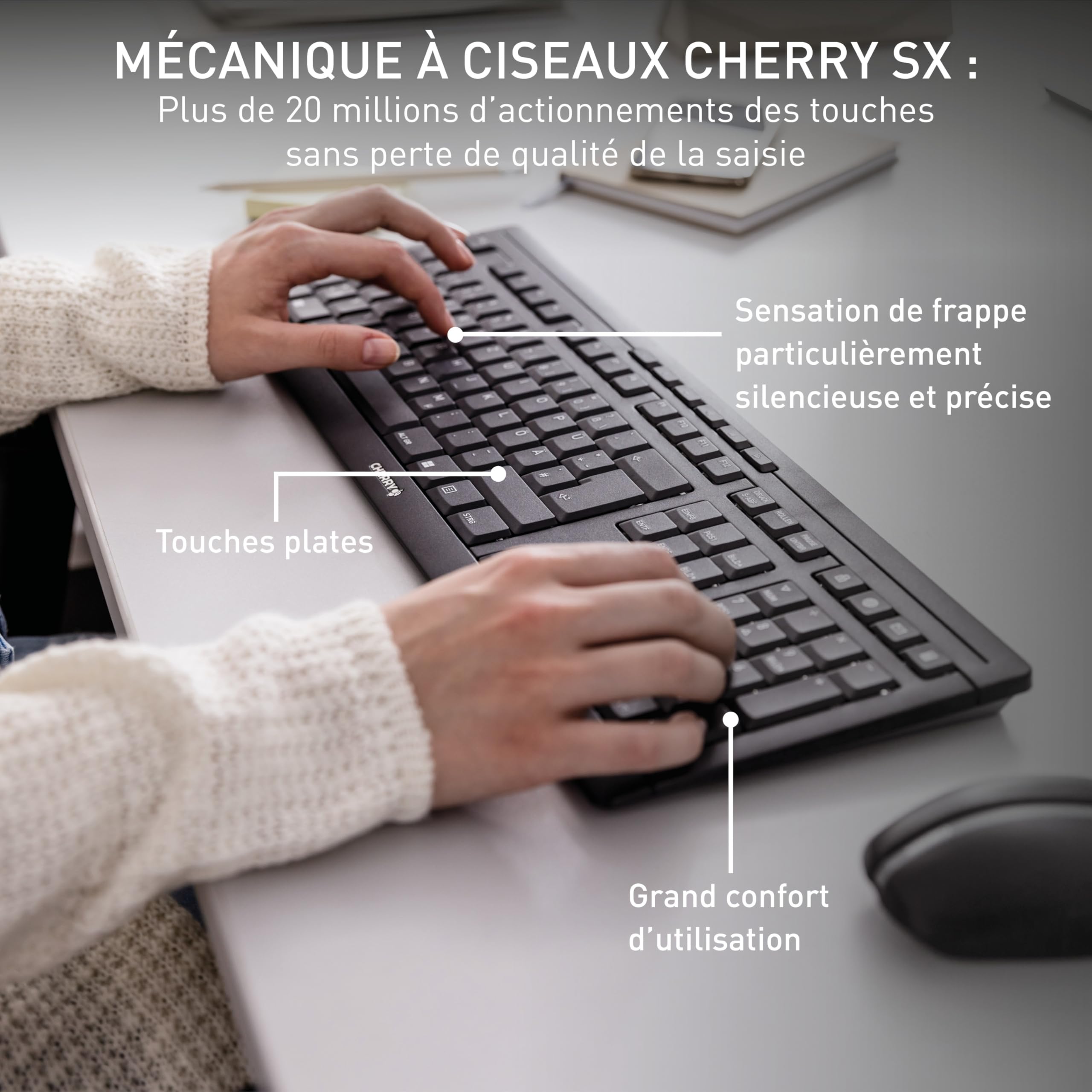CHERRY Stream Desktop Recharge, Ensemble Clavier et Souris sans Fil, Disposition Allemande (QWERTZ), Connexion Radio 2,4 GHz, Frappe silencieuse, Rechargeable, Noir