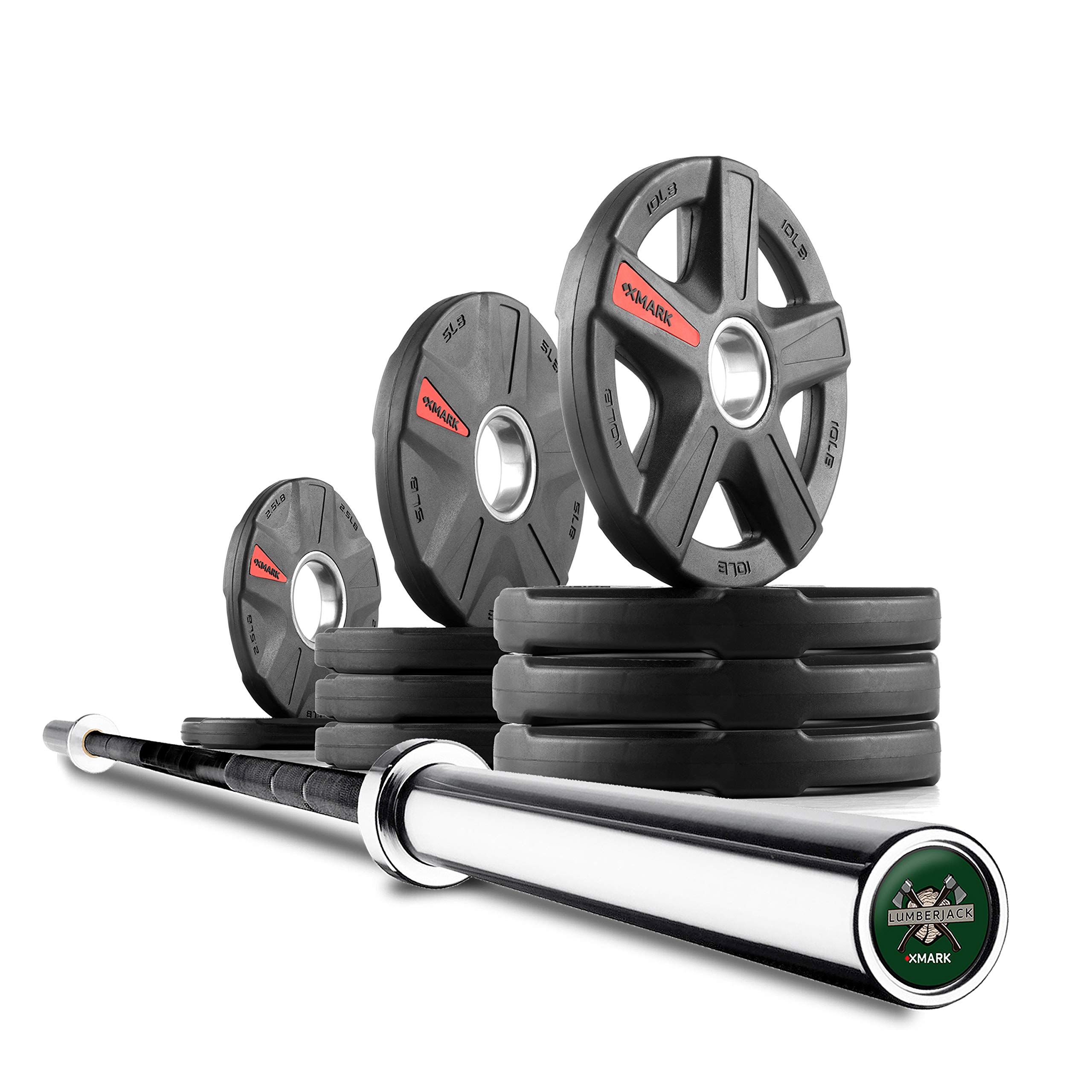 XMark LUMBERJACK Weight Bar, Olympic Barbell with Weight Plates