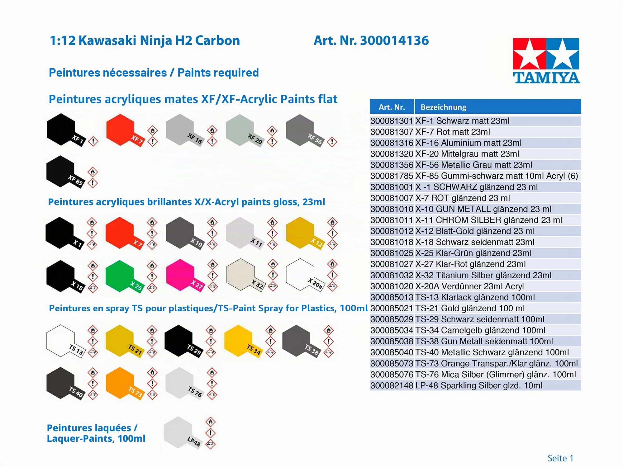 Tamiya 300014136 Kawasaki 1/12 Maquette Plastique Kit de Montage