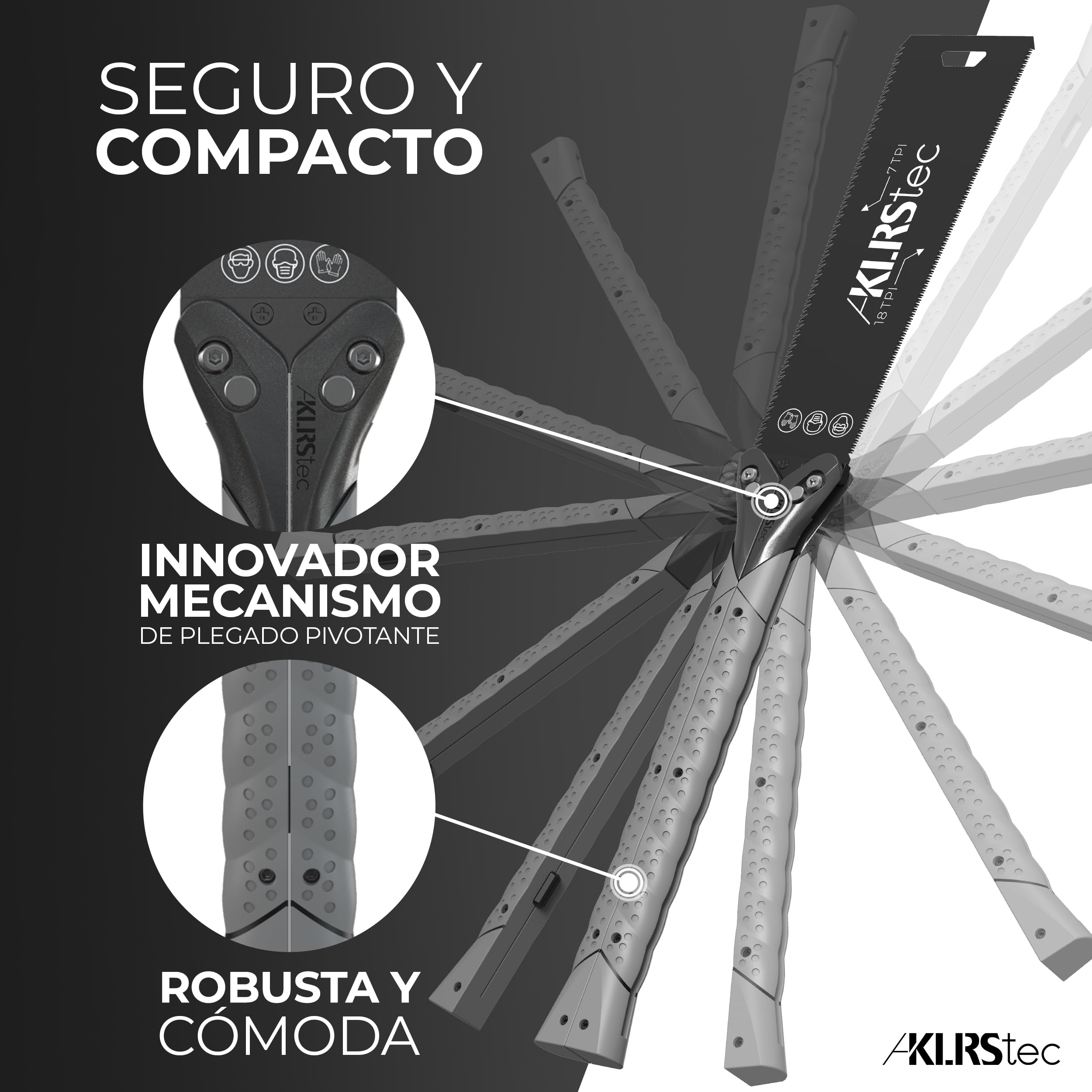 KLRStec Sierra japonesa PRO XL - Hoja de sierra dentada de doble cara [240mm] de acero al carbono - Sierra de tracción plegable con mango de TPU antideslizante
