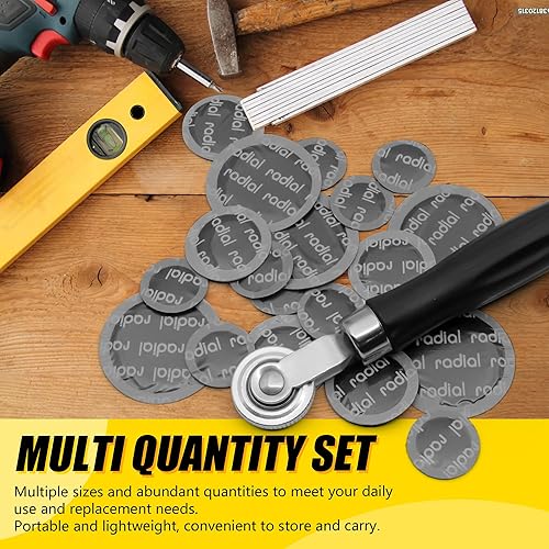 Miniatura 7 de Kit de reparación de neumáticos de 91 piezas, kit de reparación de pinchazos de neumáticos con rodillo de parche de neumáticos, kit de parches de