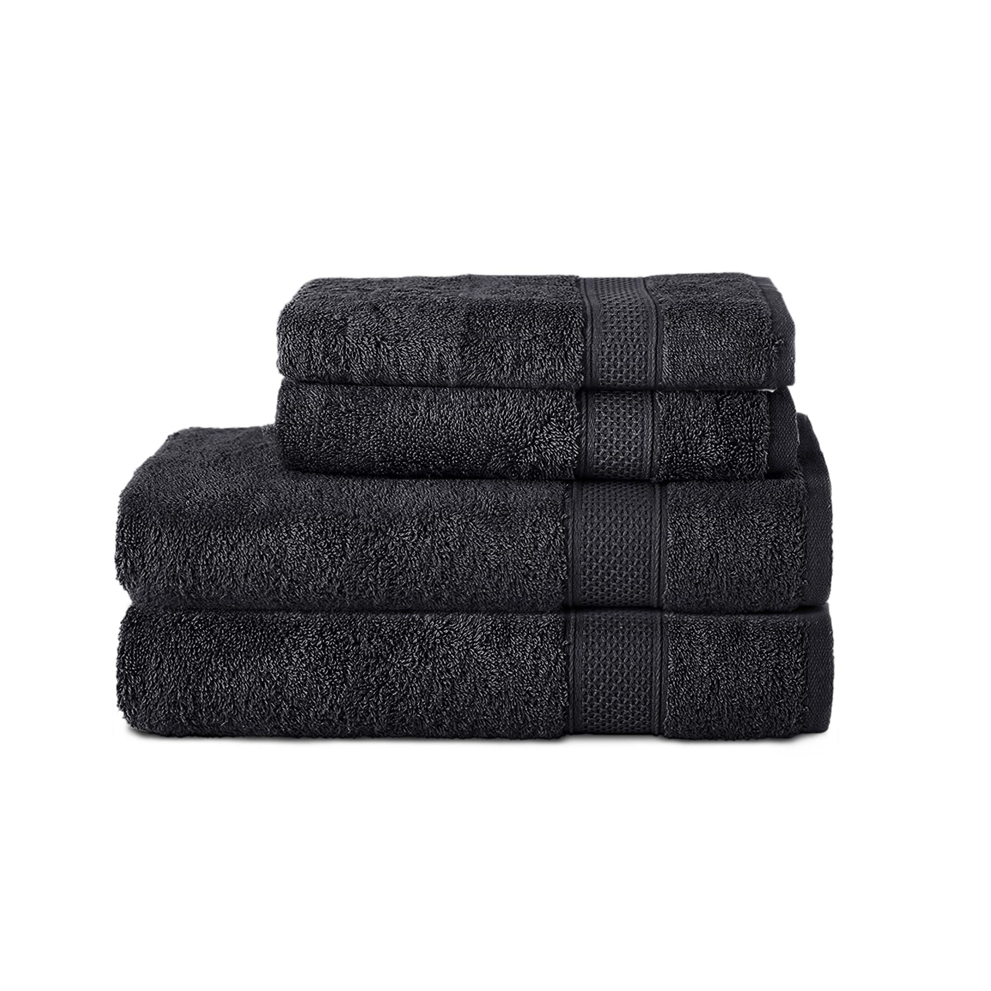 Komfortec Set of 4 Hand Towels 100% Cotton, 2 Bath Towels 70 x 140 cm and 2 Hand Towels 50 x 100 cm, Terry Towelling, Soft, Black