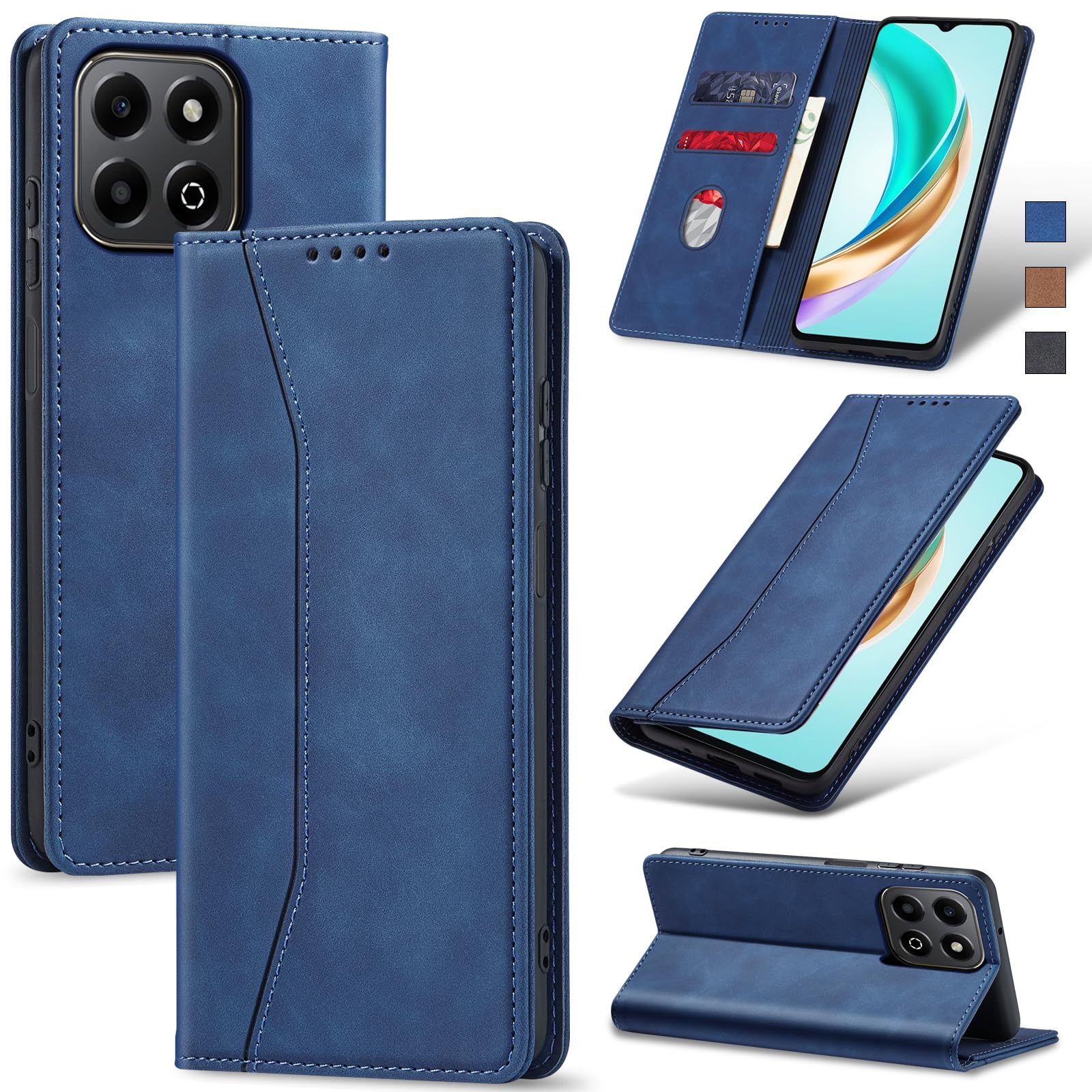 Leren hoesje voor Honor X6a/X6b, telefoonhoes met 3 kaartvakken