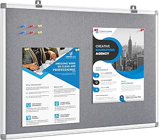 MAKELLO Felt Notice Board, Pin Board for Home Office School Bedroom Kitchen,Wall Mount, Aluminum Frame, Grey, 60x45cm