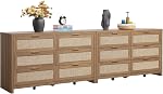 Sicotas Dressing Rattan pour chambre, 56.9" Large 6 Dressing avec grand rangement, Dressers en bois Grand coffre de tiroirs, placard, Boho TV Stand pour la chambre à coucher (Reclaimed Light Chêne, 1 Pièce)