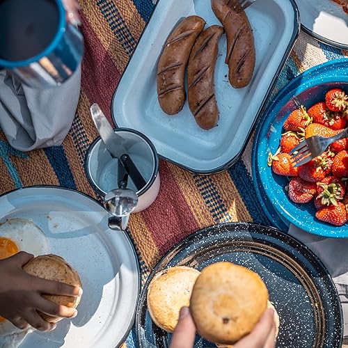 Miniatura 10 de Cinsa Juego de 6 platos de acero esmaltado de 10 pulgadas (blanco moteado) para uso en interiores y exteriores, horno y fuego