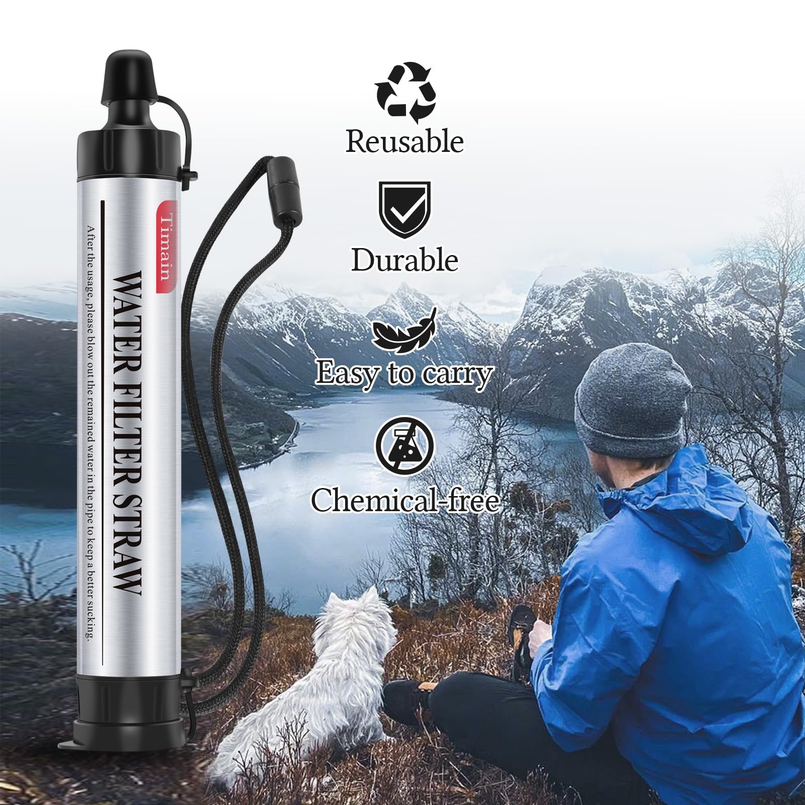 Timain Filtración de 4 etapas, filtro de agua de alto caudal, pajita, purificador de agua, supervivencia para kits de emergencia, viajes, camping, senderismo, pesca, caza, 6 unidades
