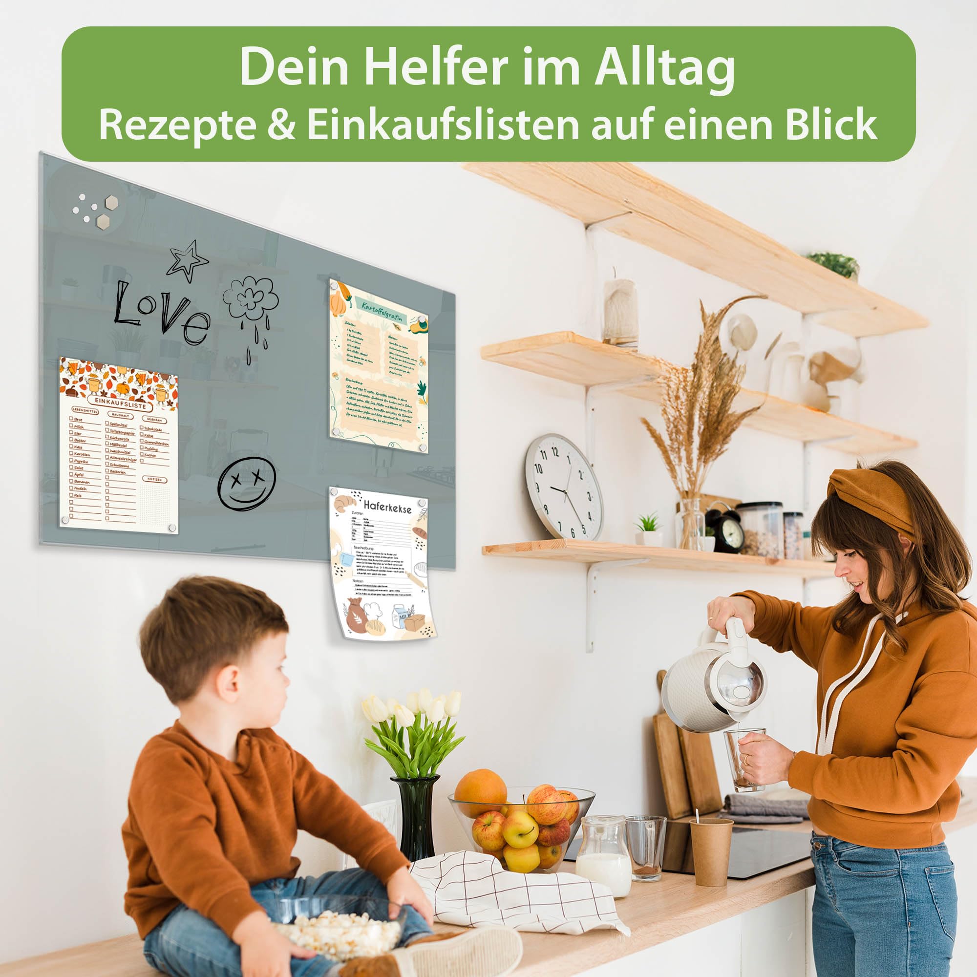 banjado Glas Magnettafel (120 x 80cm) - Magnetwand Glas - Magnetpinnwand als Memoboard - Pinnwand Magnettafel Küche, Büro, Kinderzimmer - Grau