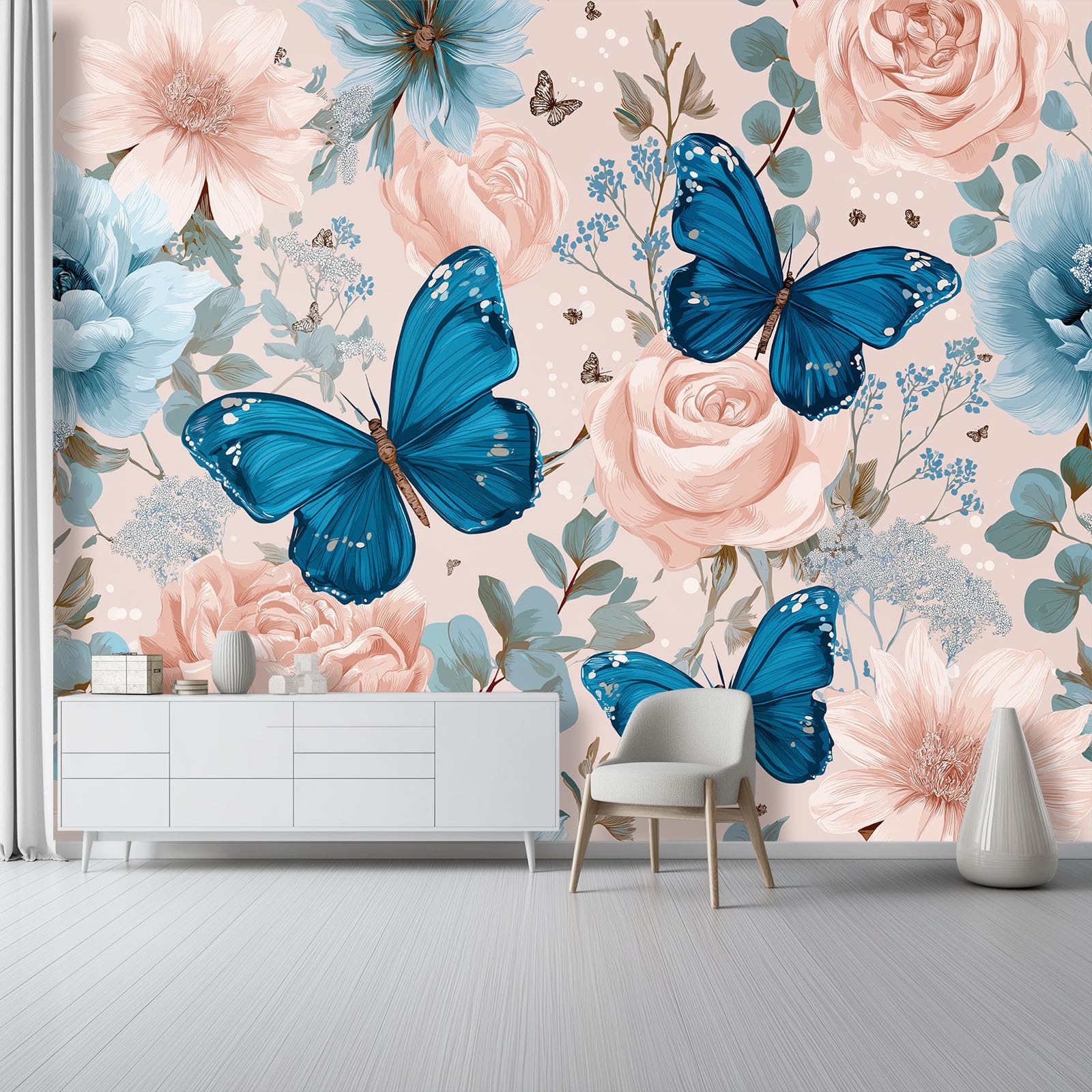 Romantisch Grünpflanze Rose Tier Schmetterling Drucken Vliestapete Tapete