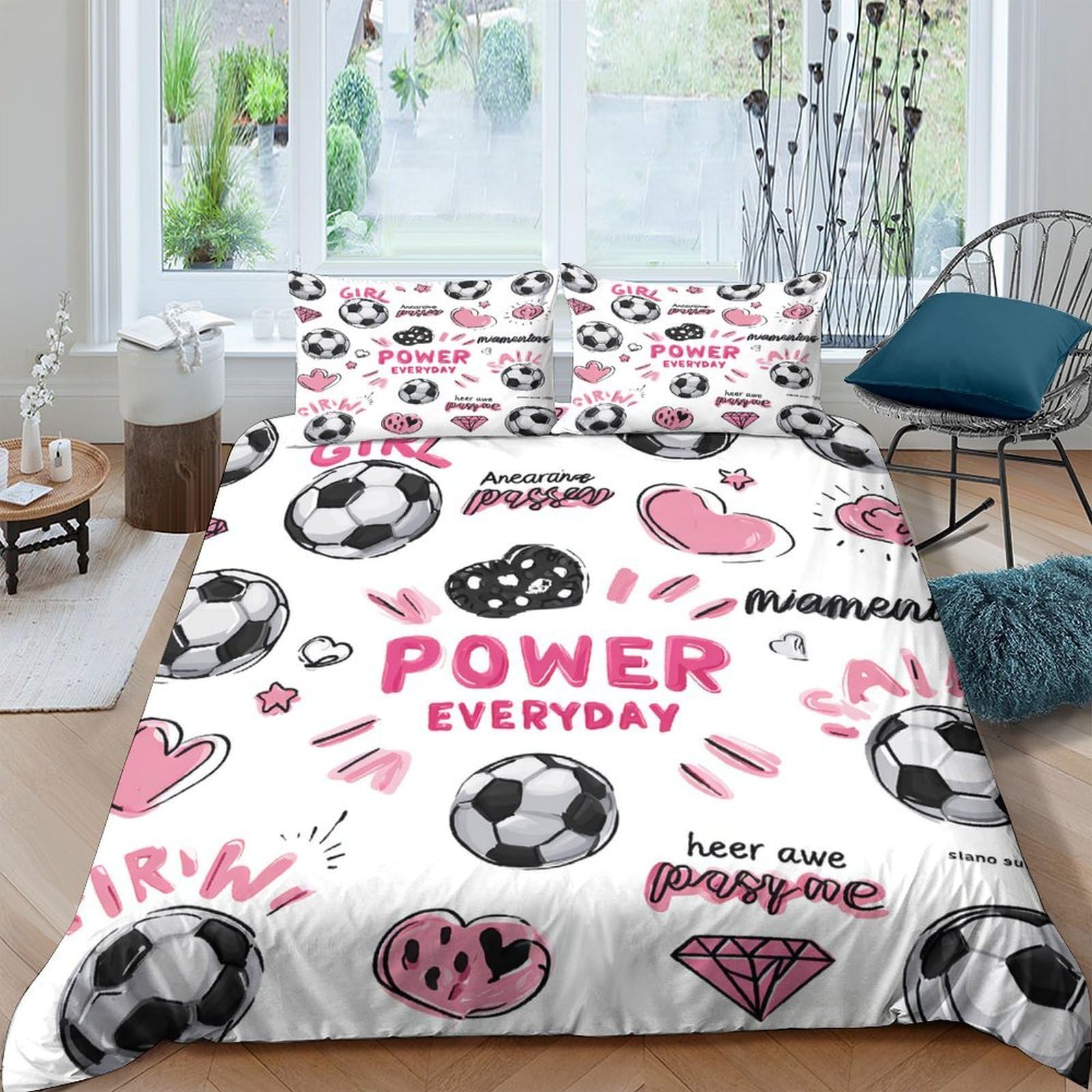 Ctjqhvkz Style-3 3D Printed Soccer Heart Fitted Sheet Microfiber Pink Graffiti Bed Sheet For Bedroom Dorm Easy Care Mattress Cover Single（135X200cm）