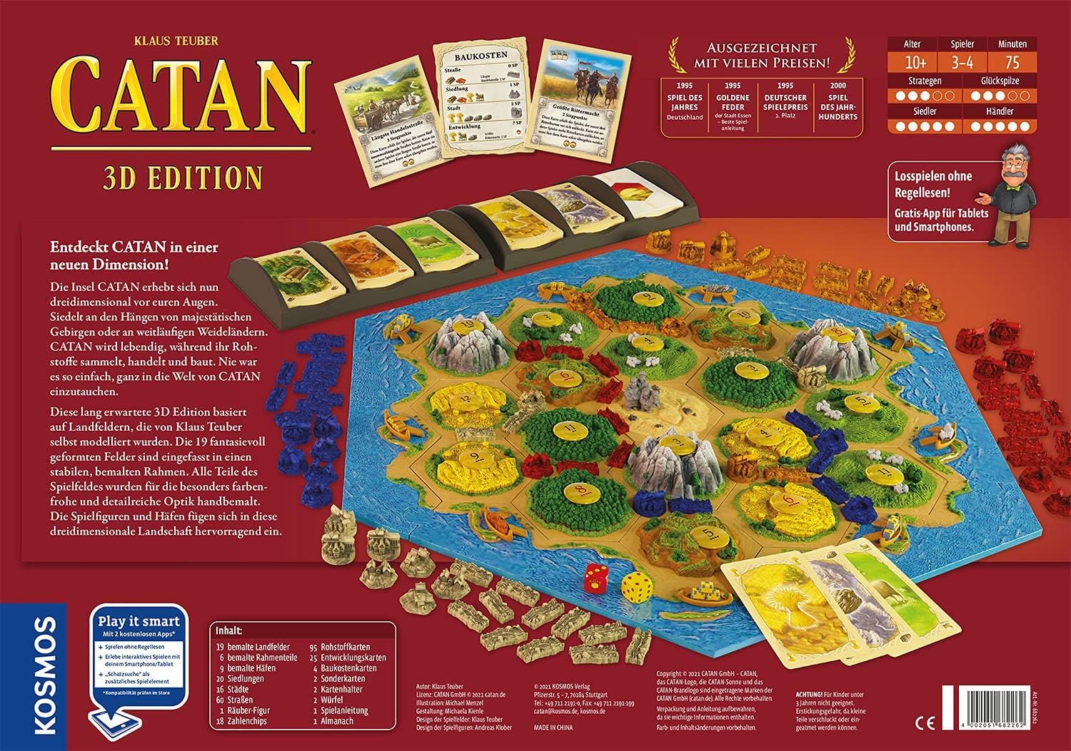 KOSMOS 682262 Catan - 3D-Edition, Siedler von Catan als hochwertige 3D-Edition, Strategiespiel für 3-4 Personen ab 10 Jahren, Brettspiel-Klassiker, Eigenständiges Spiel