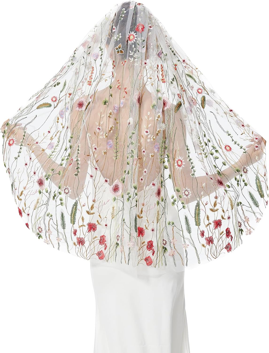 BEAUTELICATE 1 Tier Wedding Bridal Veil Exquisite Embroidered Secret Garden Veil With Comb