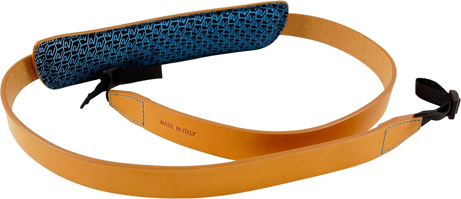Classic Large Handmade Leather Camera Strap w/Universal Fit Kit, Natural/Cyan (2CLVV2530BL)
