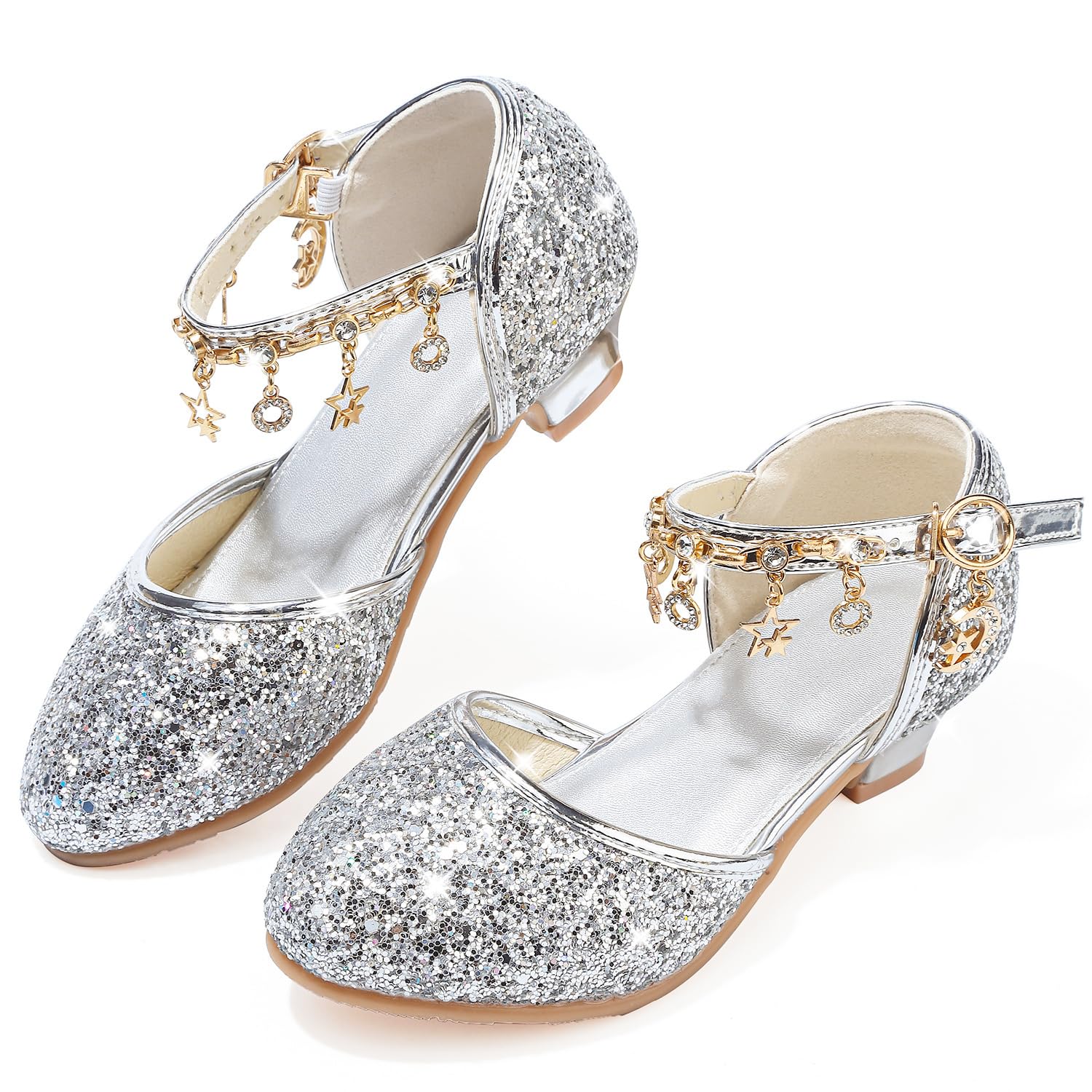 – Mary Jane Princess Shoes Girls Glitter Low Heels Sequin Party Shoes Toddler Sandals Wedding Birthday Prom Dress Cosplay Shoes