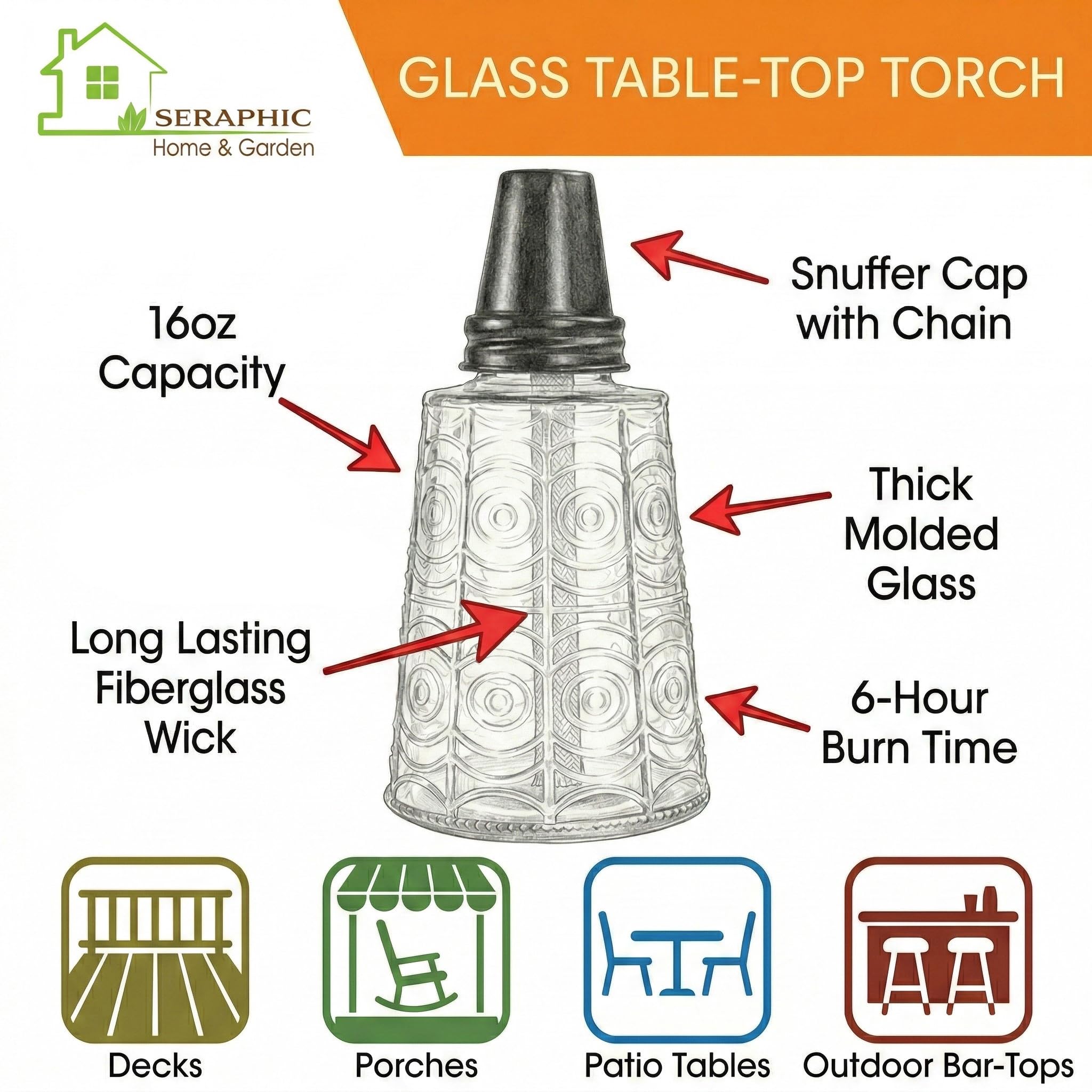 Seraphic Lot de 3 Lampes Torches en Verre pour Table Argenté/Transparent/Blanc 454 ML (dégager