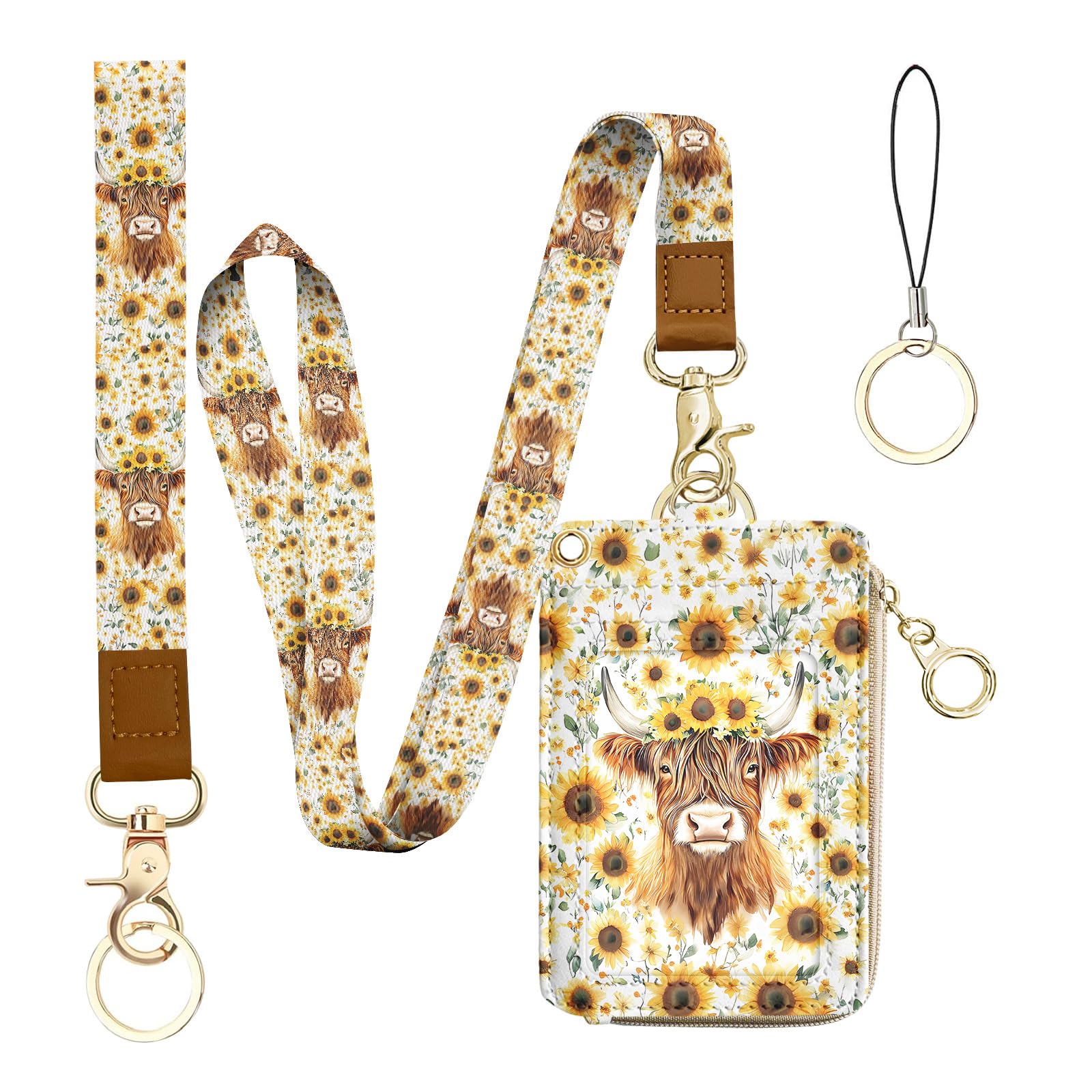 bolimoss Highland Koeien Lanyards met Kaarthouder Aquarel