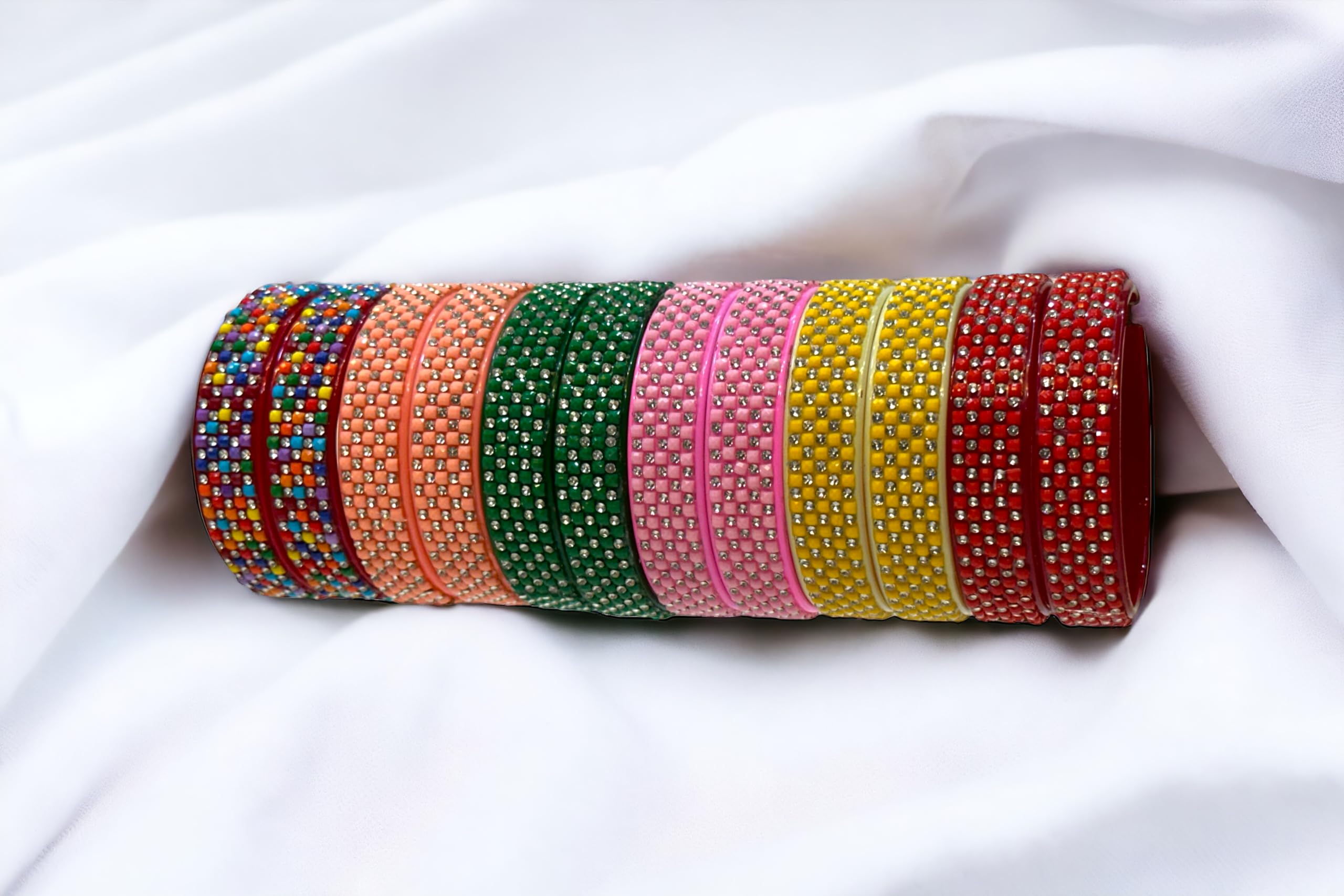 Zircon Stone Glass Bangle Indian Fancy Kanch Bangles (2.60)