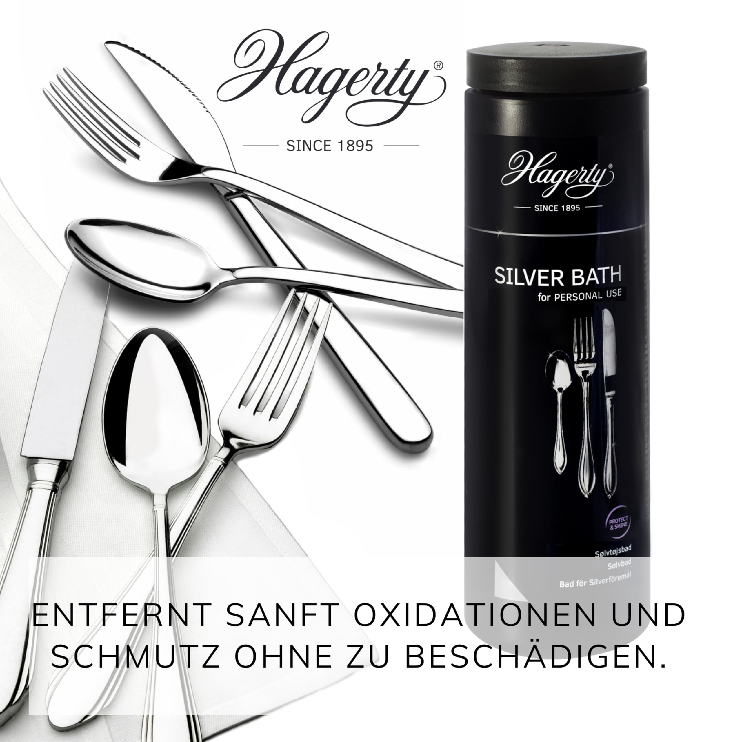 Hagerty Set Silver Bath + Silver Guard Cuttlery Roll I Silbertauchbad mit Anlaufschutz 580ml + Bestecktasche für Tafelgabeln mit 12 Fächern 43,5x43 cm I für Besteck aus Silber oder versilbertem Metall