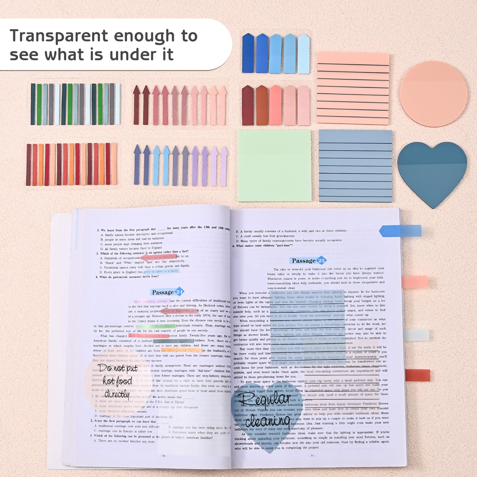 Transparente Haftnotizen, 7,6 x 7,6 cm, ästhetische, klare linierte Haftnotizen mit Stift, Farbverlauf, wasserdicht, selbstklebende Anmerkungsreiter für Bibeljournaling (grün)