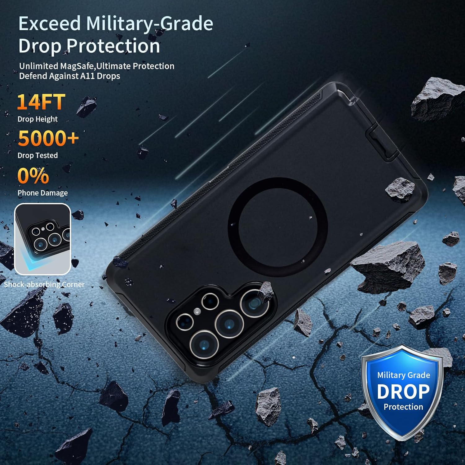 for Samsung Galaxy S25-Ultra Case with Belt Clip, Fit for MagSafe, Rugged Shockproof Military Drop Protection Heavy Duty Magnetic Phone Cover Holster Kickstand Case(No Screen Protector),Black - Image 5