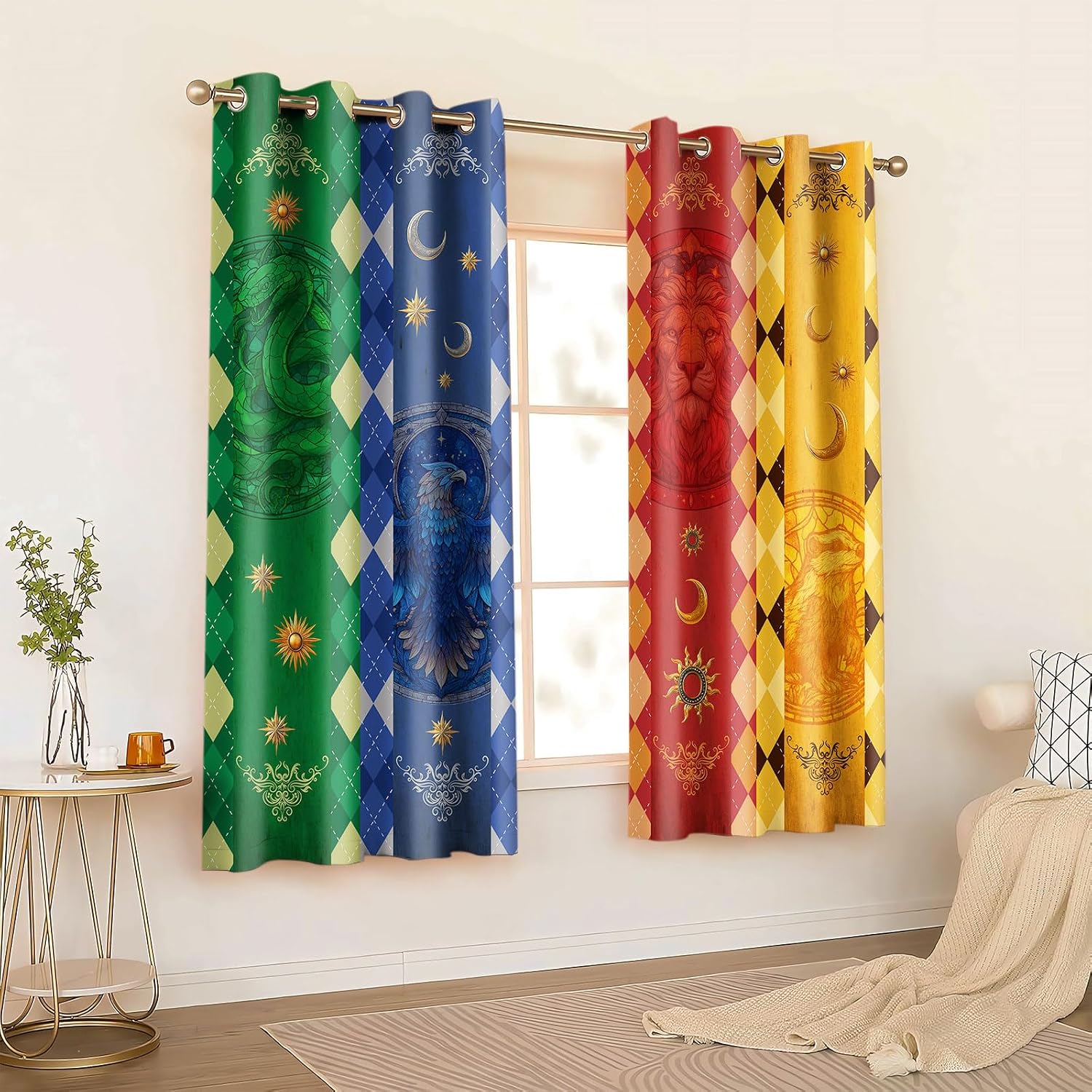 Enchanted Academy Blackout Curtains,Mythical Animal Emblem School House Privacy Drapes,4263inch Magic Flag Window Treatments for Bedroom Living Room,2Panel HILC046 image 2