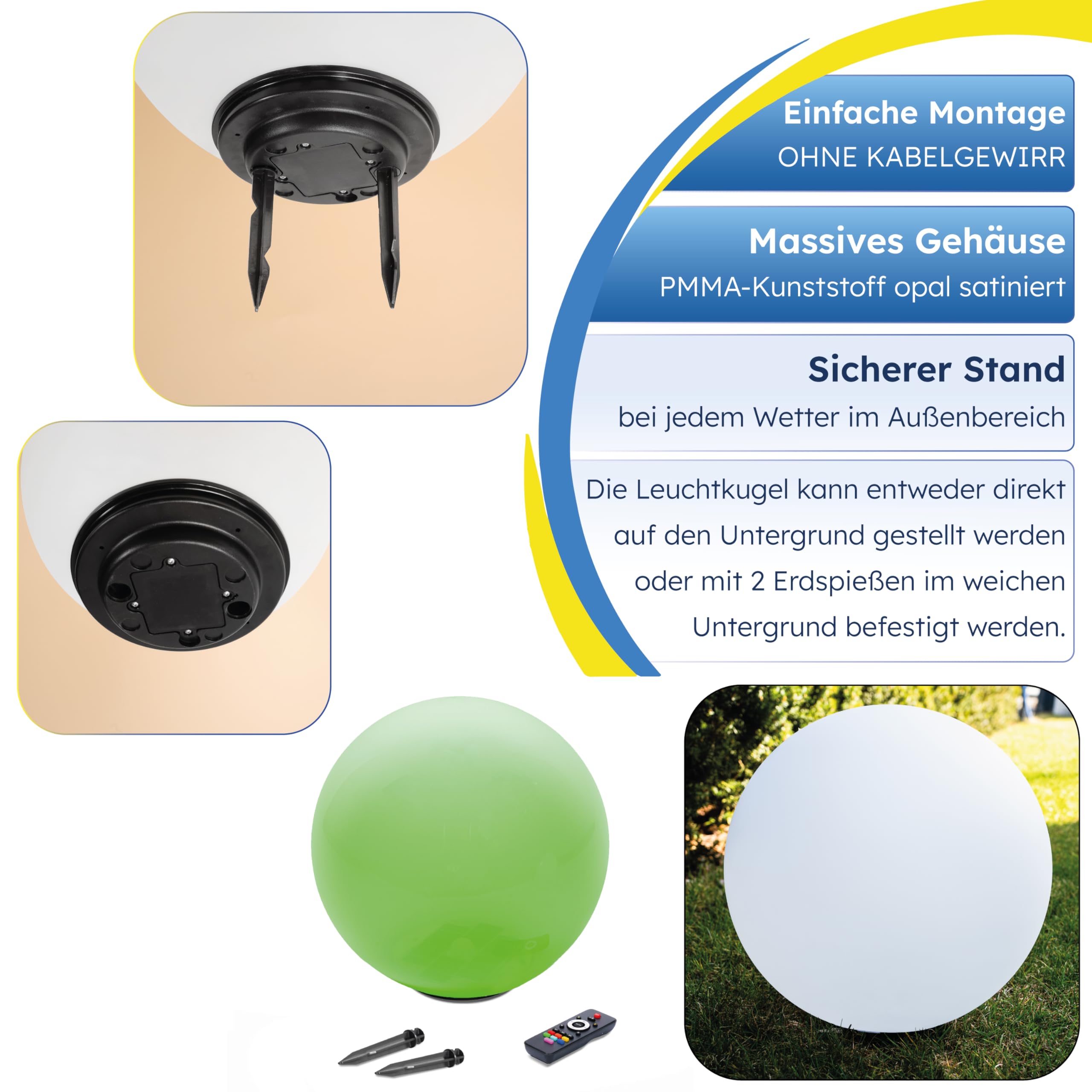 Esotec Solarkugel Liana CCT, 40cm, multicolor, Fernbedienung, Farbwechsel, RGB LED Gartenkugel, Leuchtkugel, Solarleuchte, Kugelleuchte, Kunststoff, IP44, wetterfest, winterfest, außen, 102641